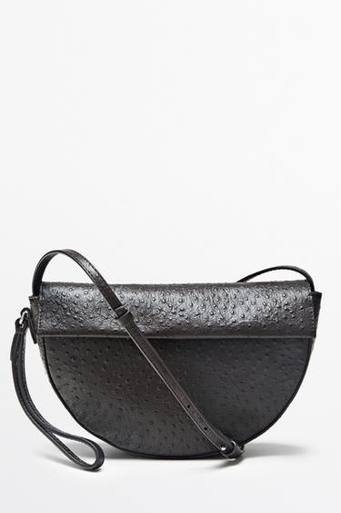 Textured nappa leather crescent handbag — BROWN 5