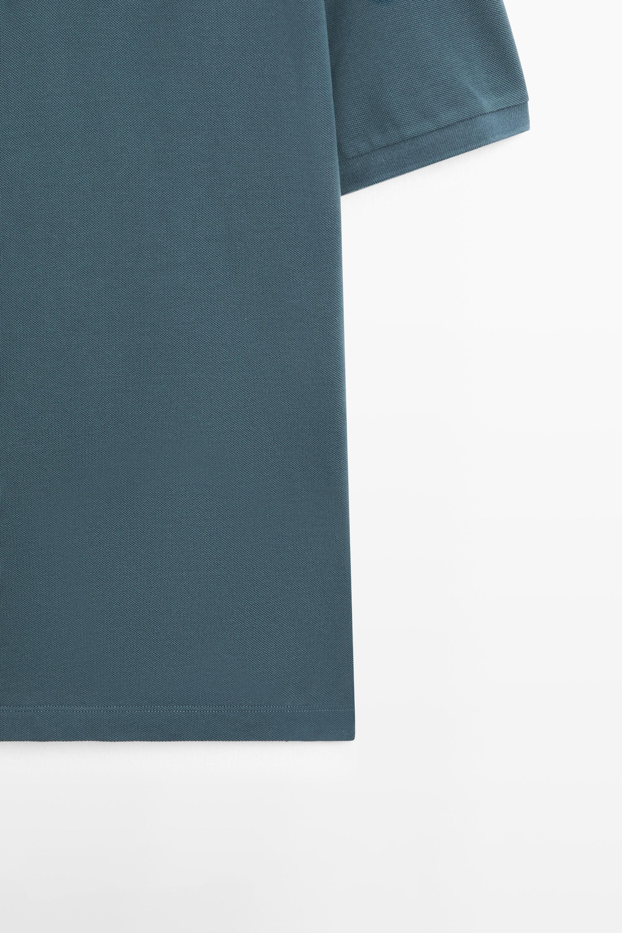 Micro-textured cotton piqué polo shirt — TURQUOISE