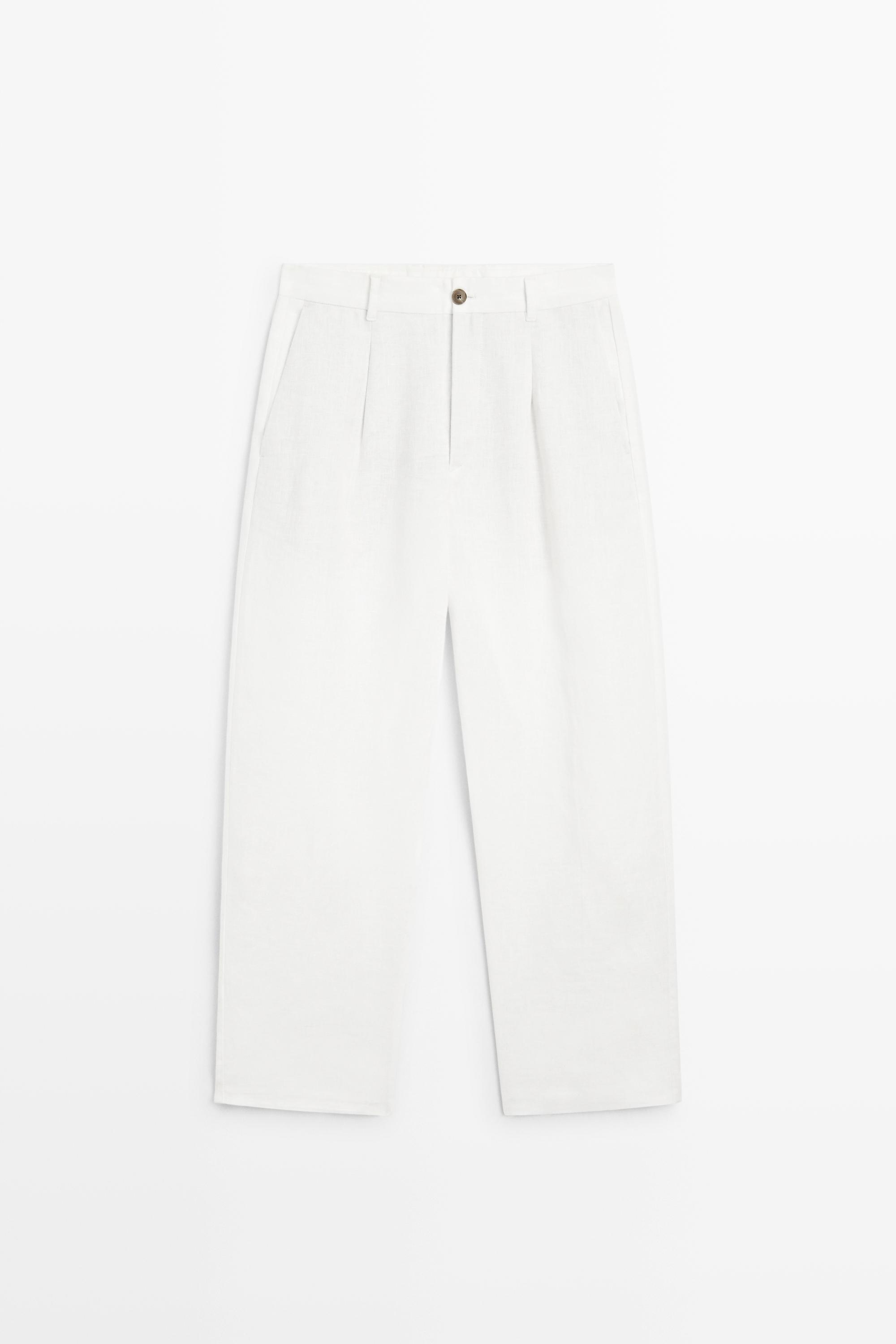 100% linen pants with dart detail — WHITE