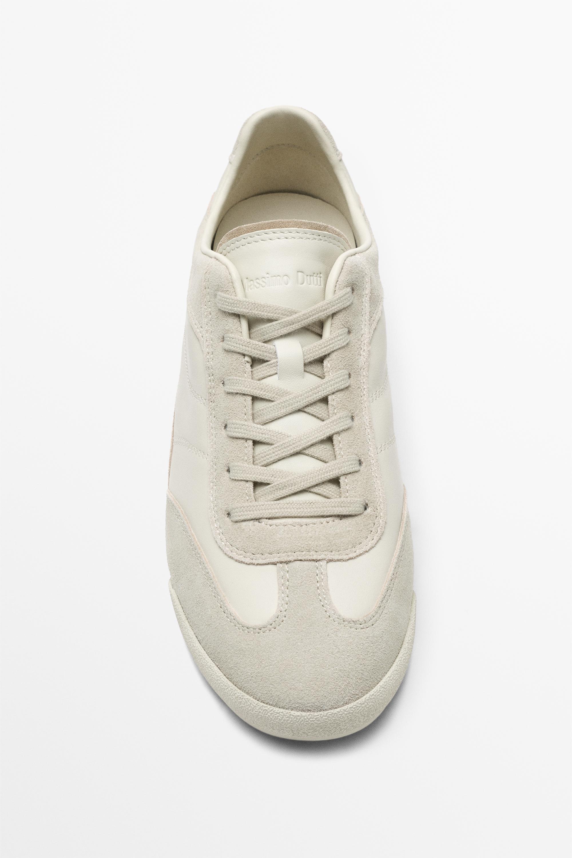 Contrast leather trainers — WHITE