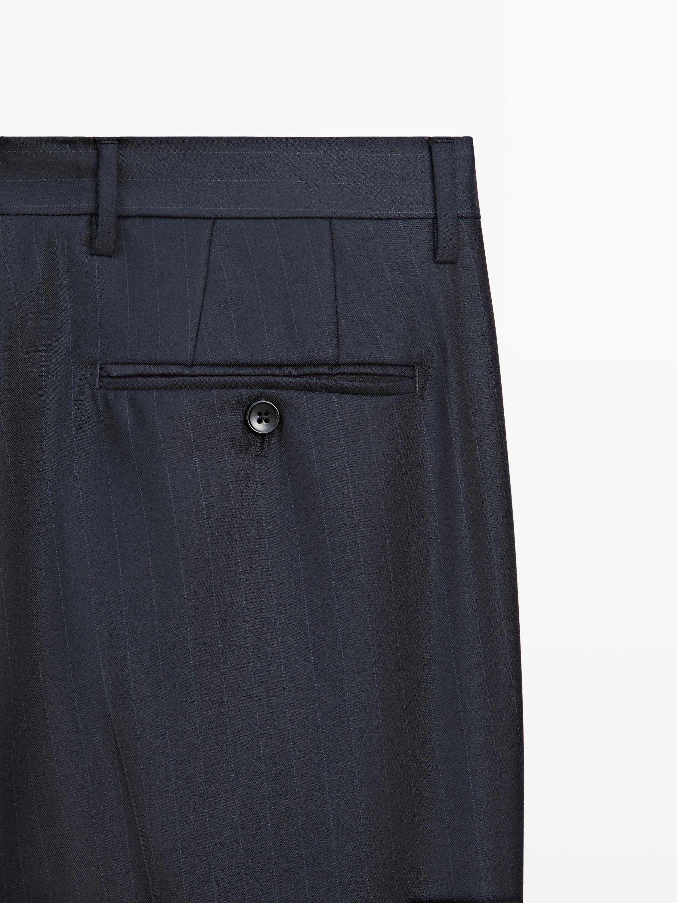 Striped cool wool suit trousers — NAVY BLUE