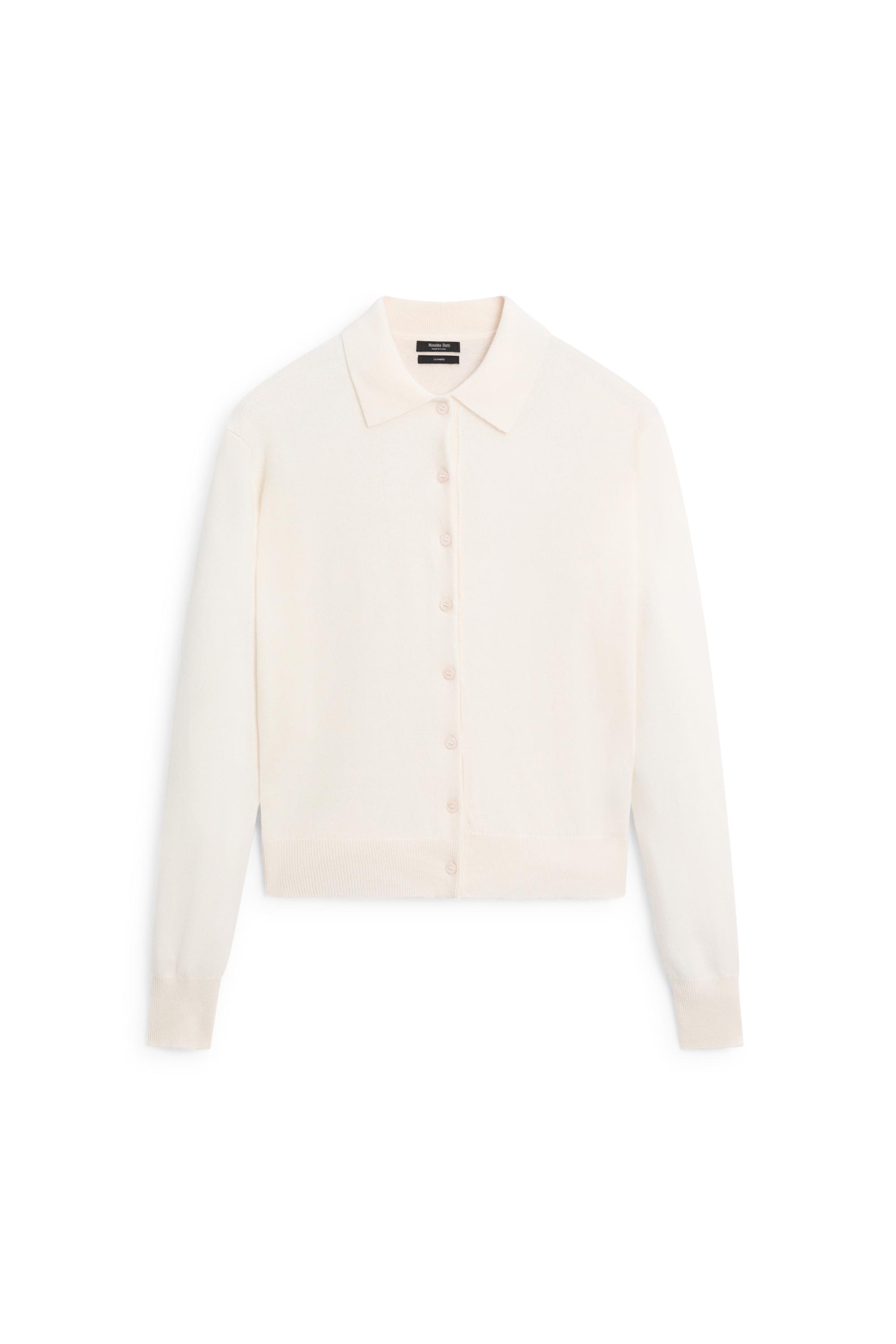 100% cashmere knit polo collar cardigan — CREAM