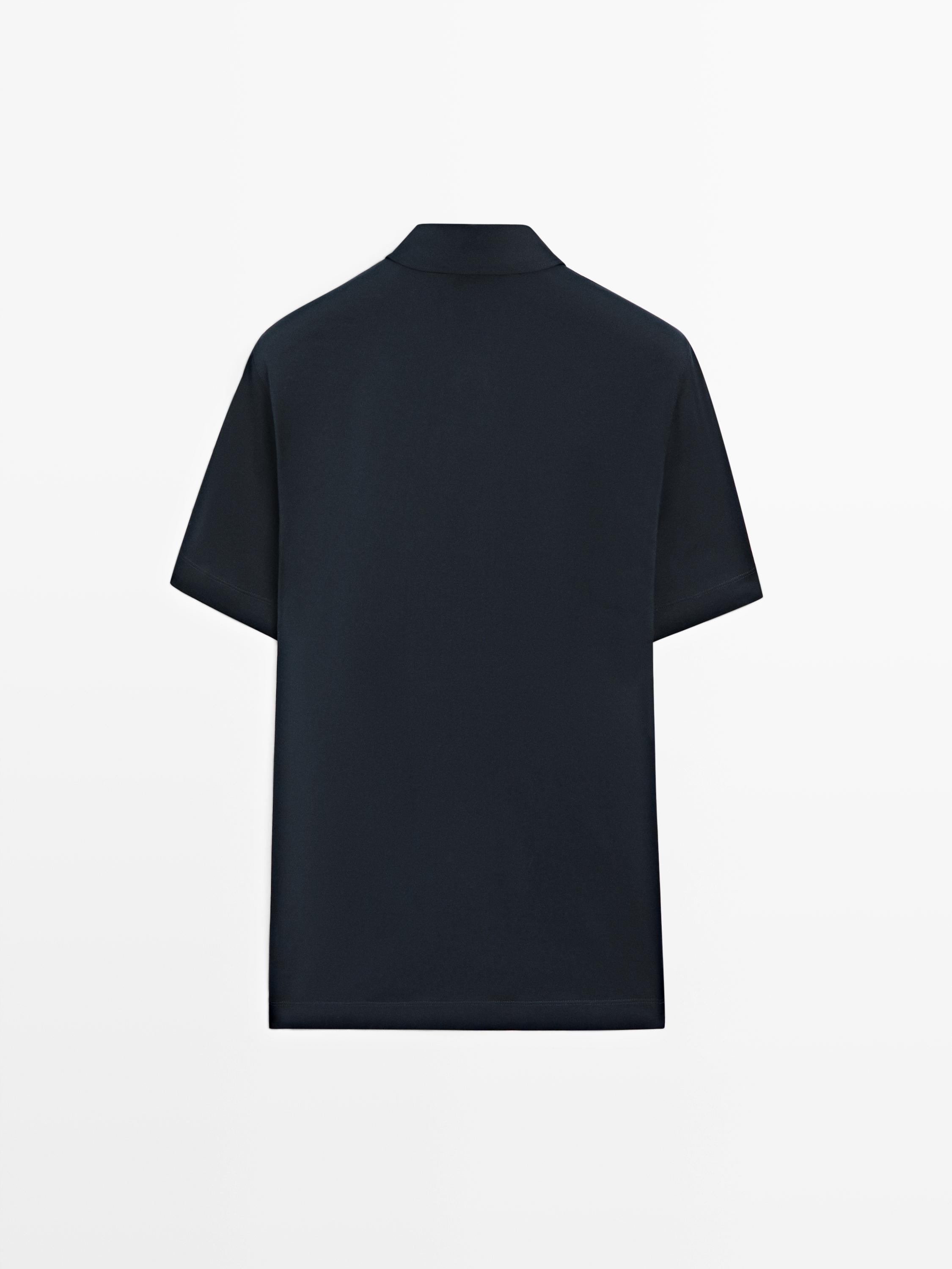 Cotton blend short sleeve polo shirt — NAVY BLUE