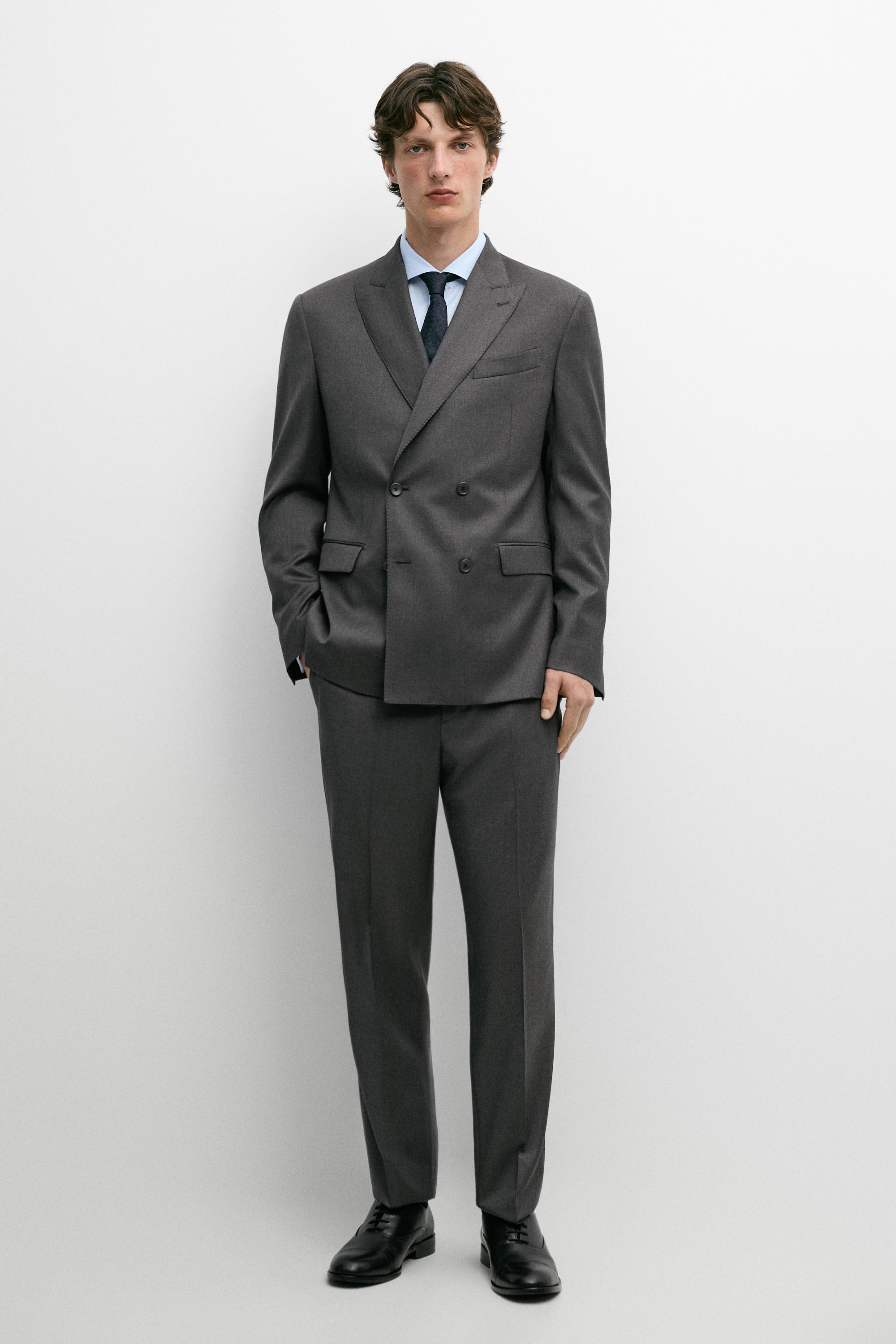 100% cool wool double-breasted suit blazer