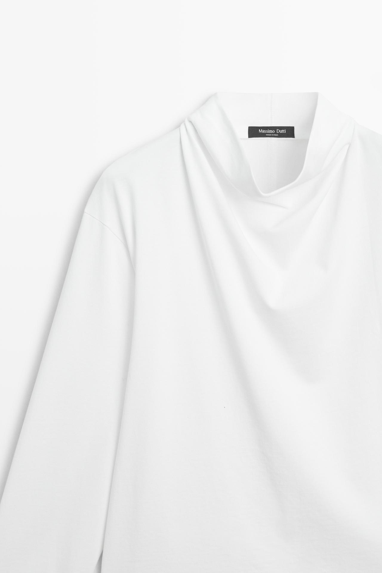 100% cotton draped neckline T-shirt — Off white