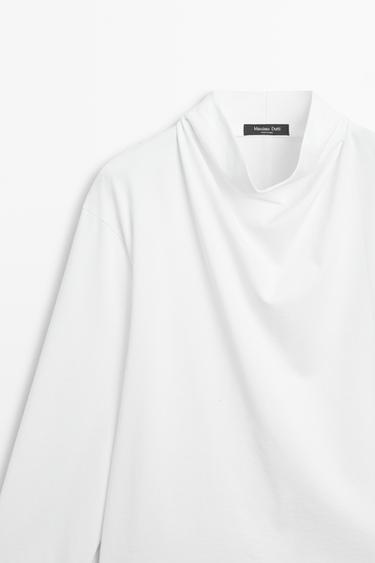 100% cotton draped neckline T-shirt — Off white 4