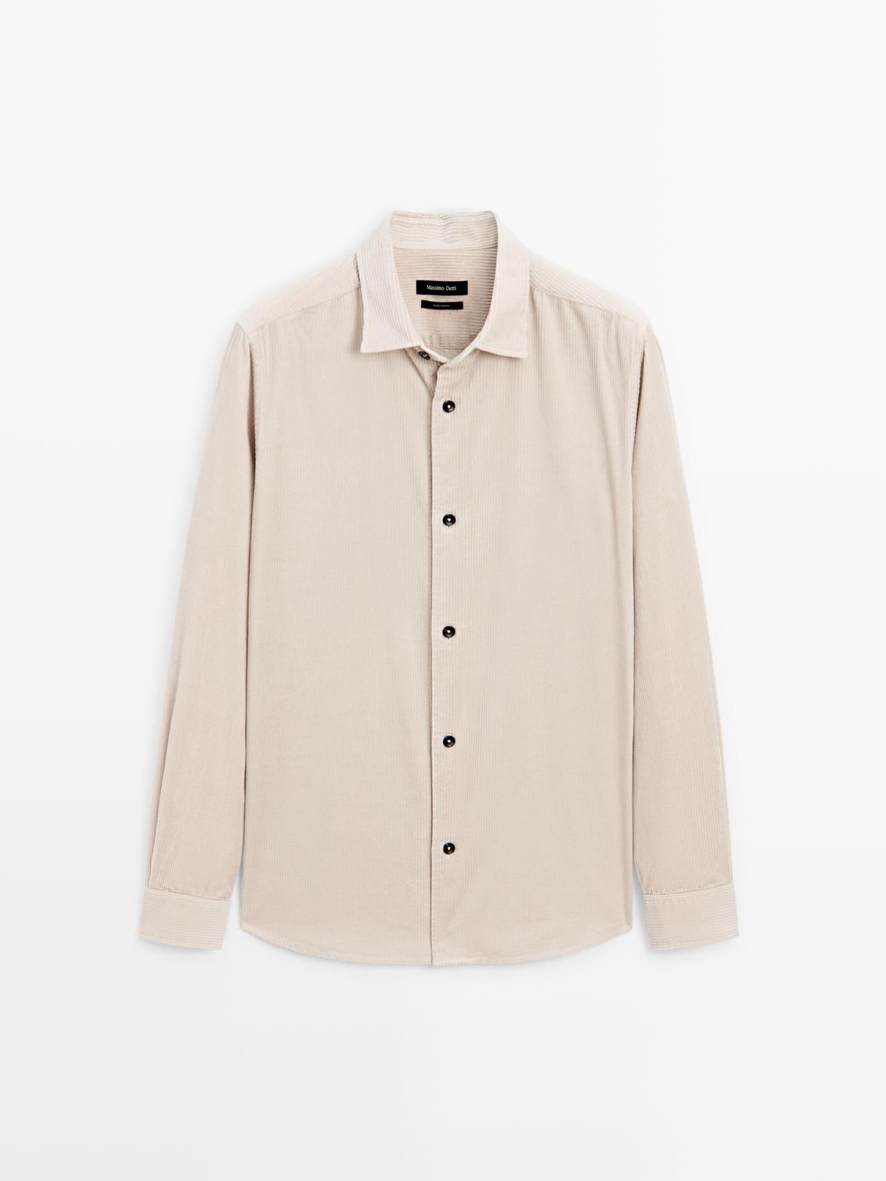 Massimo Dutti - Herre - Regular Fit Skjortejakke I Jernbanefløjl - Beige - Xl