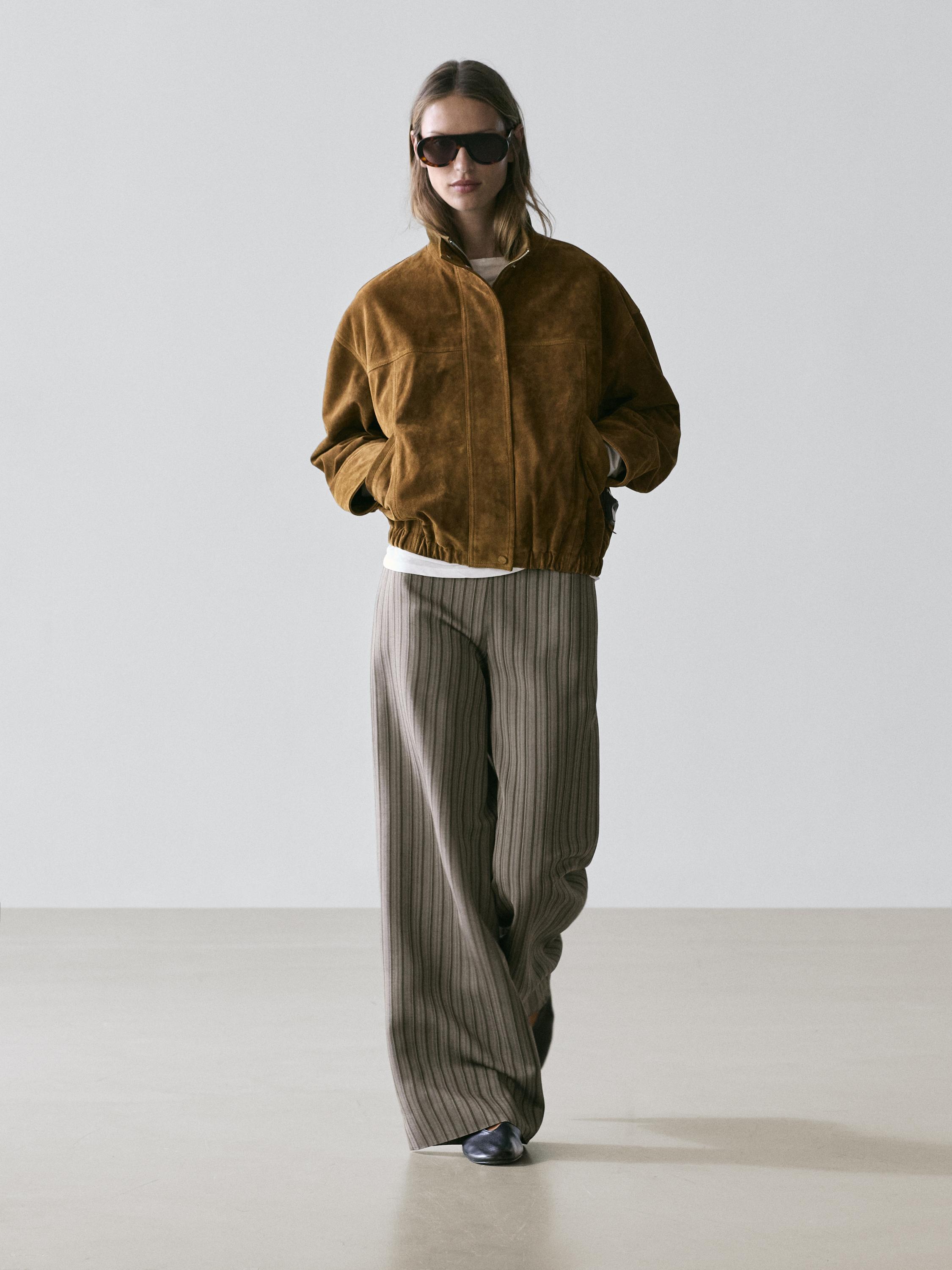 Wide-leg trousers with striped details — GREY