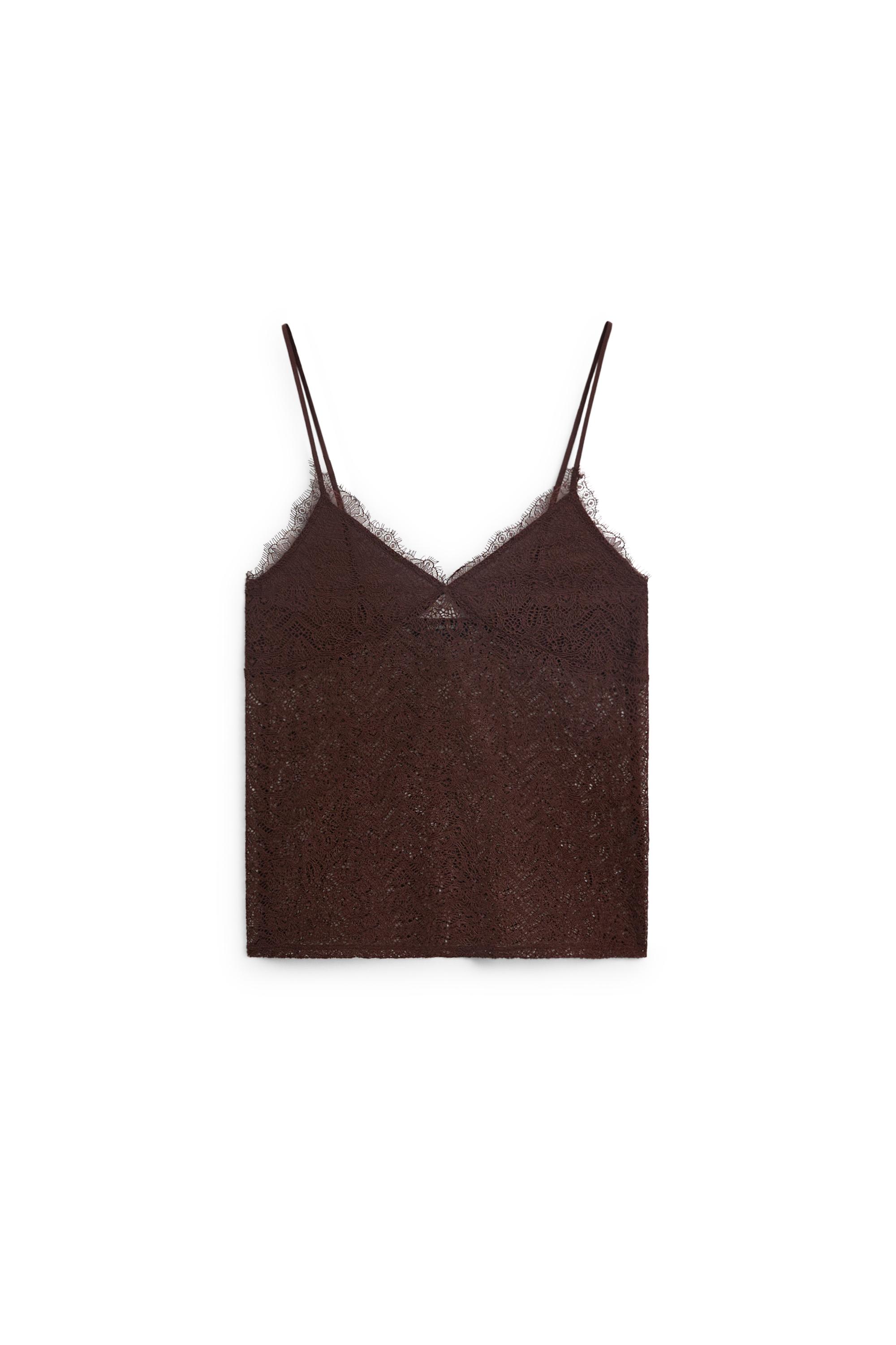 Strappy lace detail top — BROWN