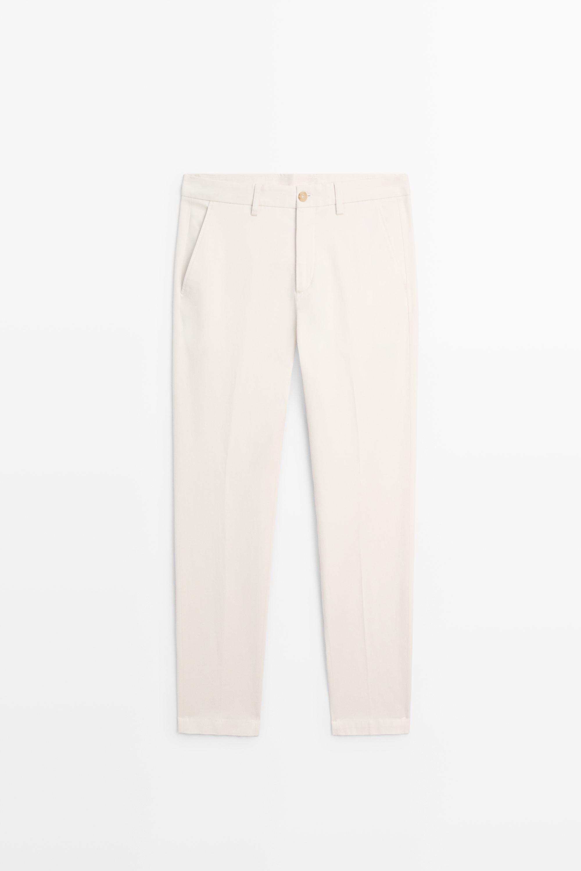 Cotton blend slim fit pants — BEIGE