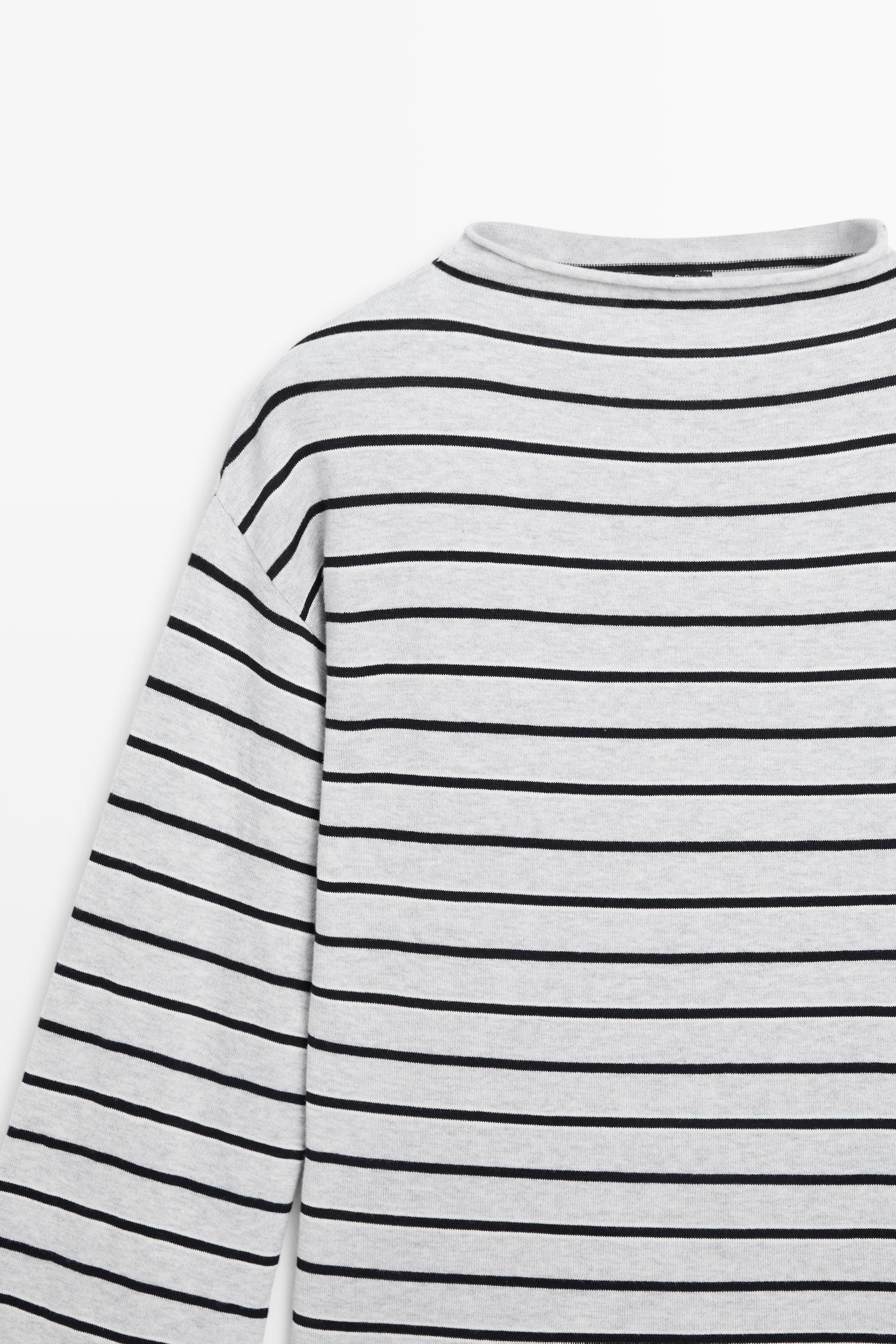 100% cotton striped knit sweater — GREY MARL