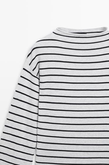 100% cotton striped knit sweater — GREY MARL 4