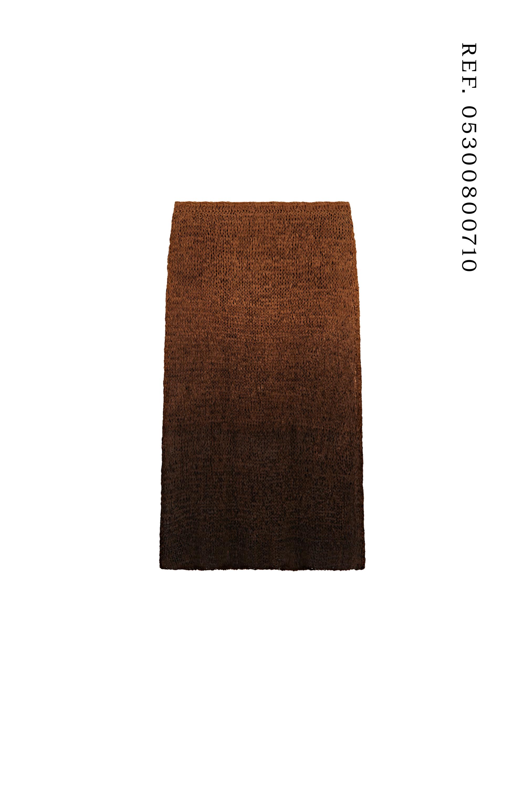 Suede leather knit midi skirt — BROWN