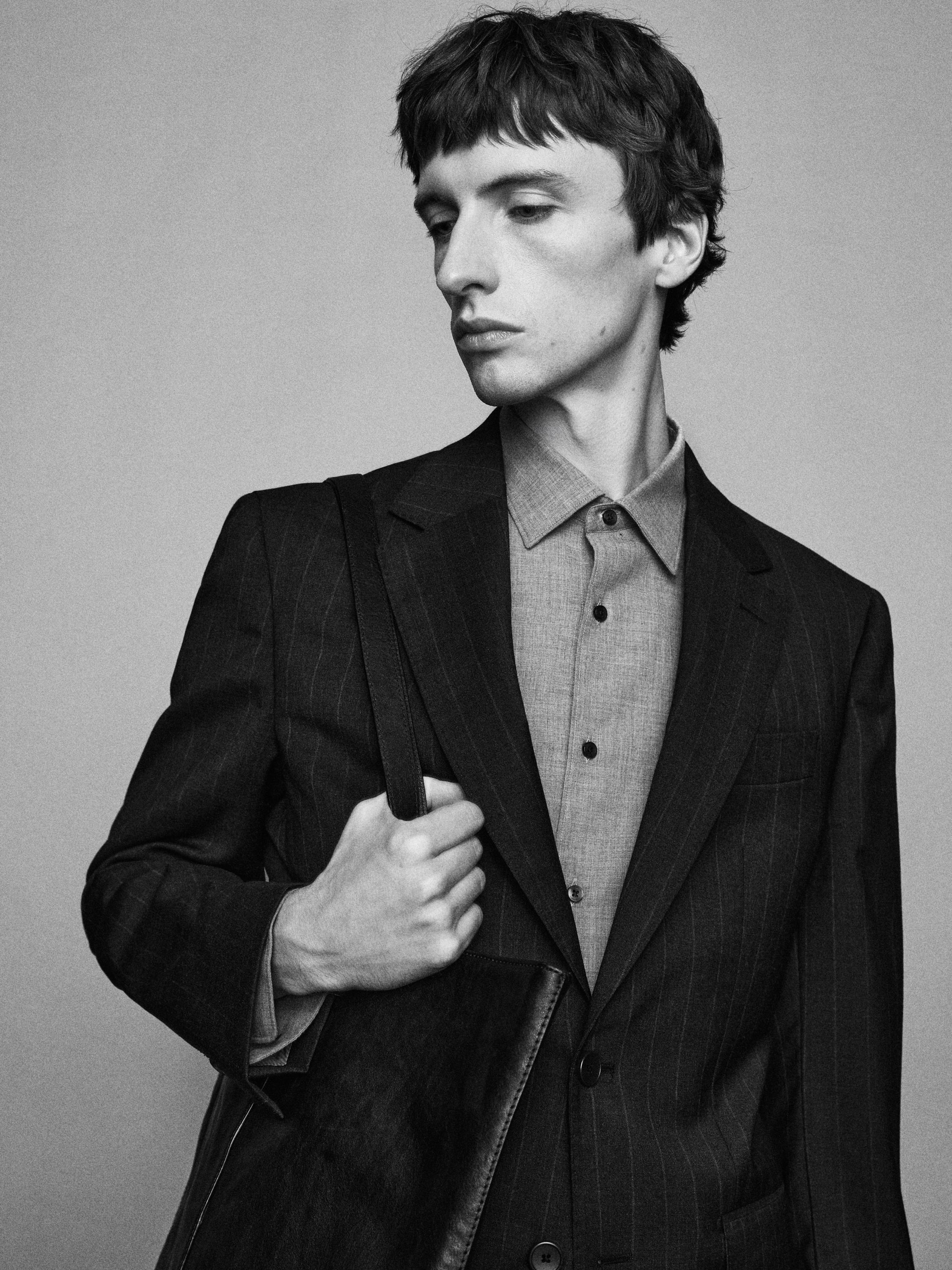 100% cool wool pinstripe suit blazer — GREY