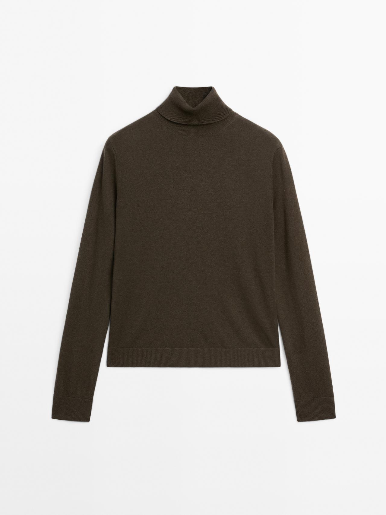 Massimo Dutti - Dame - Højhalset Trøje I Uldblanding - Grøn - Xs