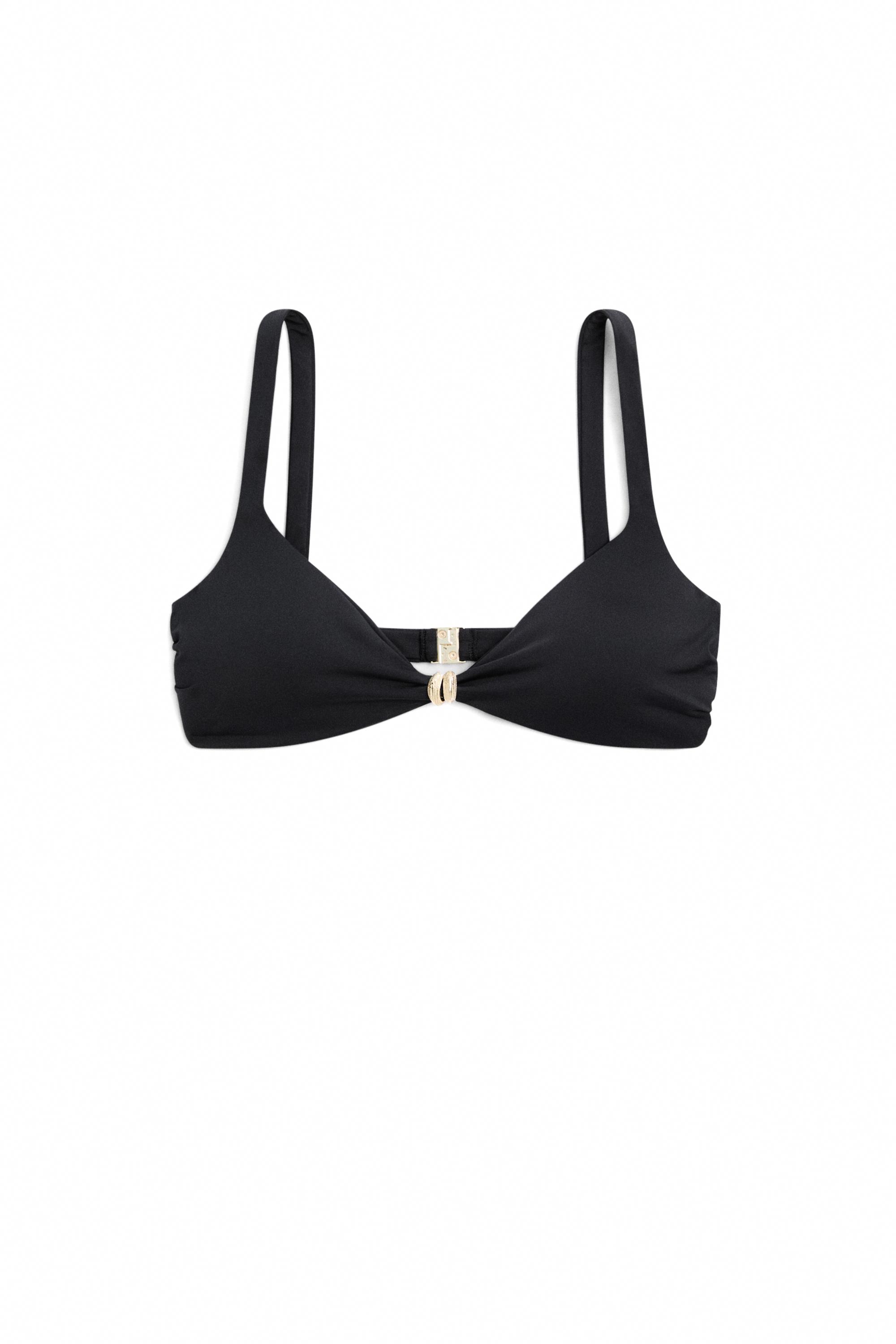Bikini top with rhinestone detail — BLACK