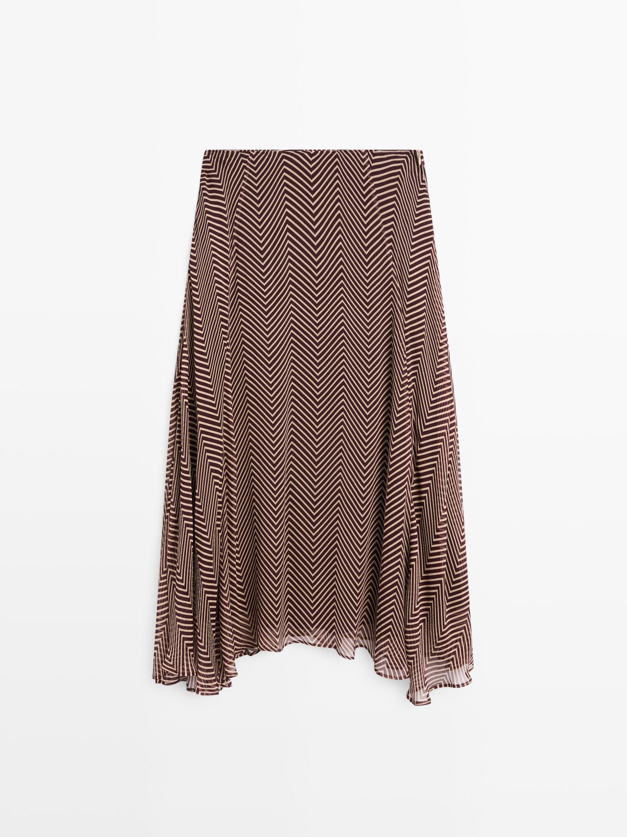 Gonna Midi Scampanata Con Stampa Geometrica - Bordeaux - 34 (It 38) - Massimo Dutti - Femminile