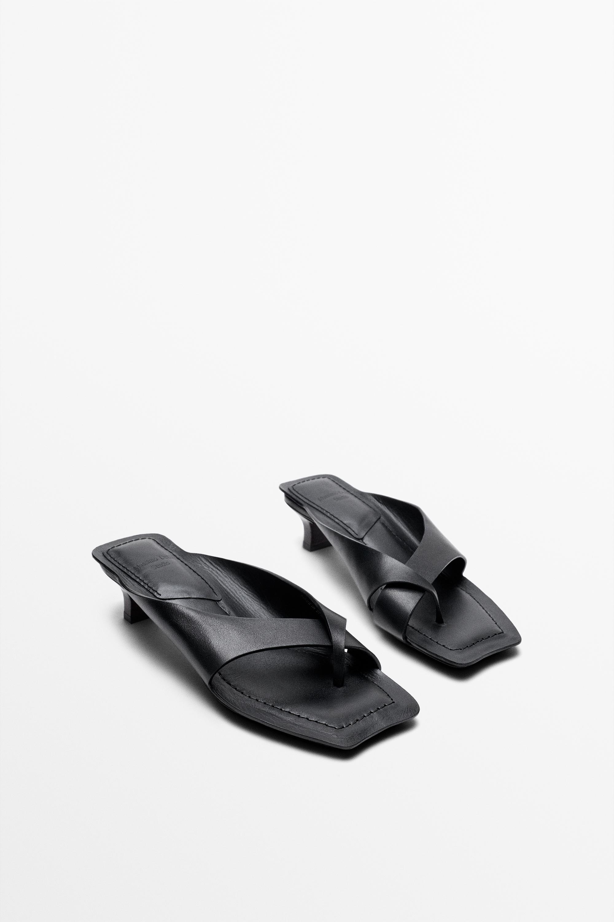 Leather heeled sandals - STUDIO — BLACK