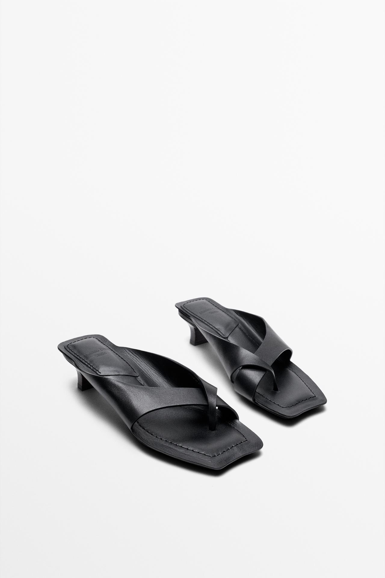 Leather heeled sandals - STUDIO — BLACK
