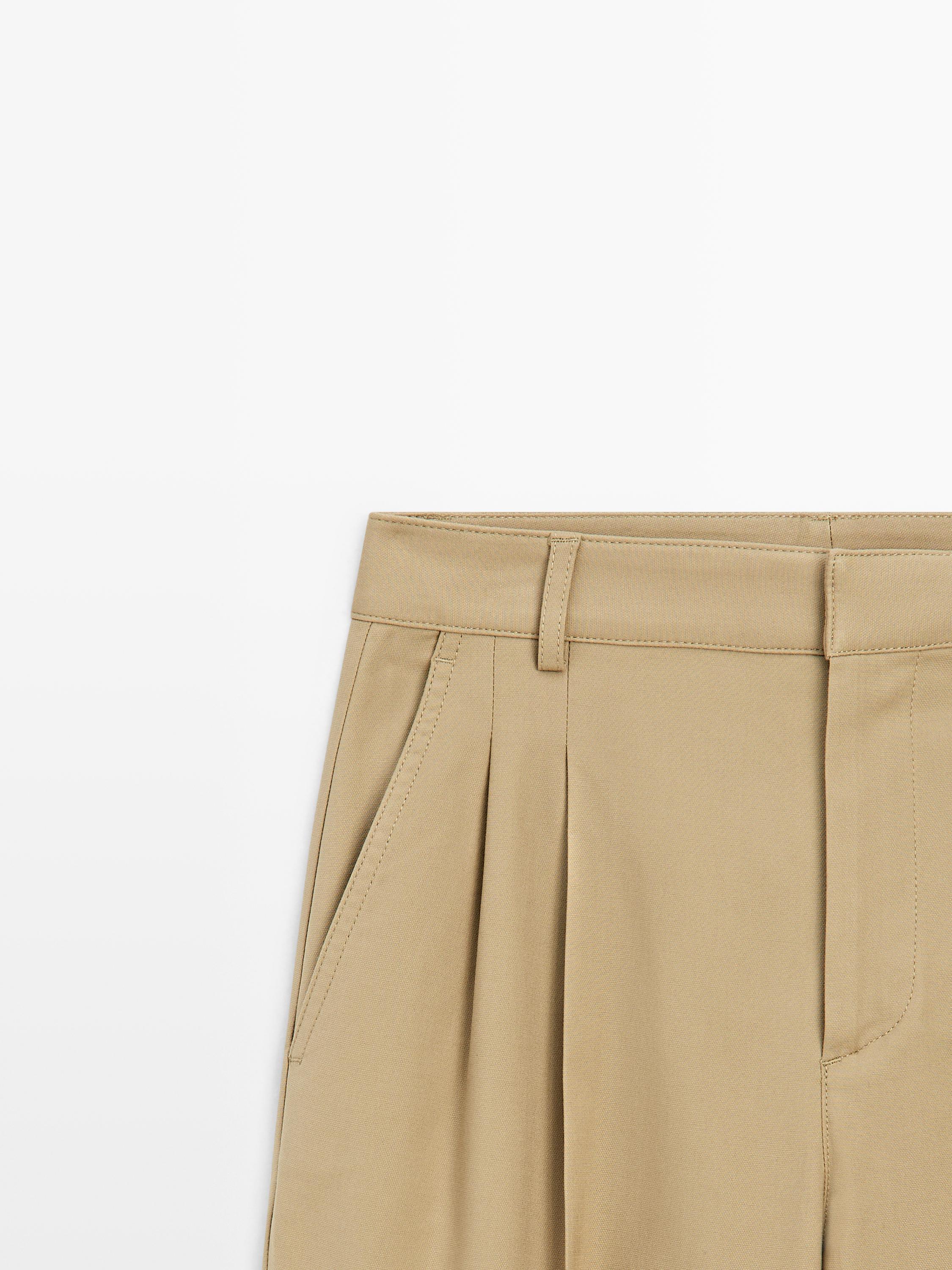 Straight fit pants with pleated details — SAND BROWN