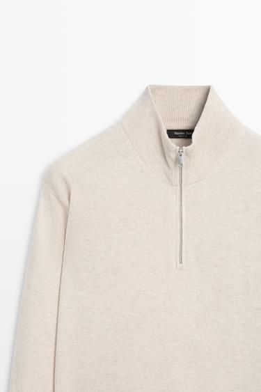 Mock neck knit sweater with zip — STONE 4
