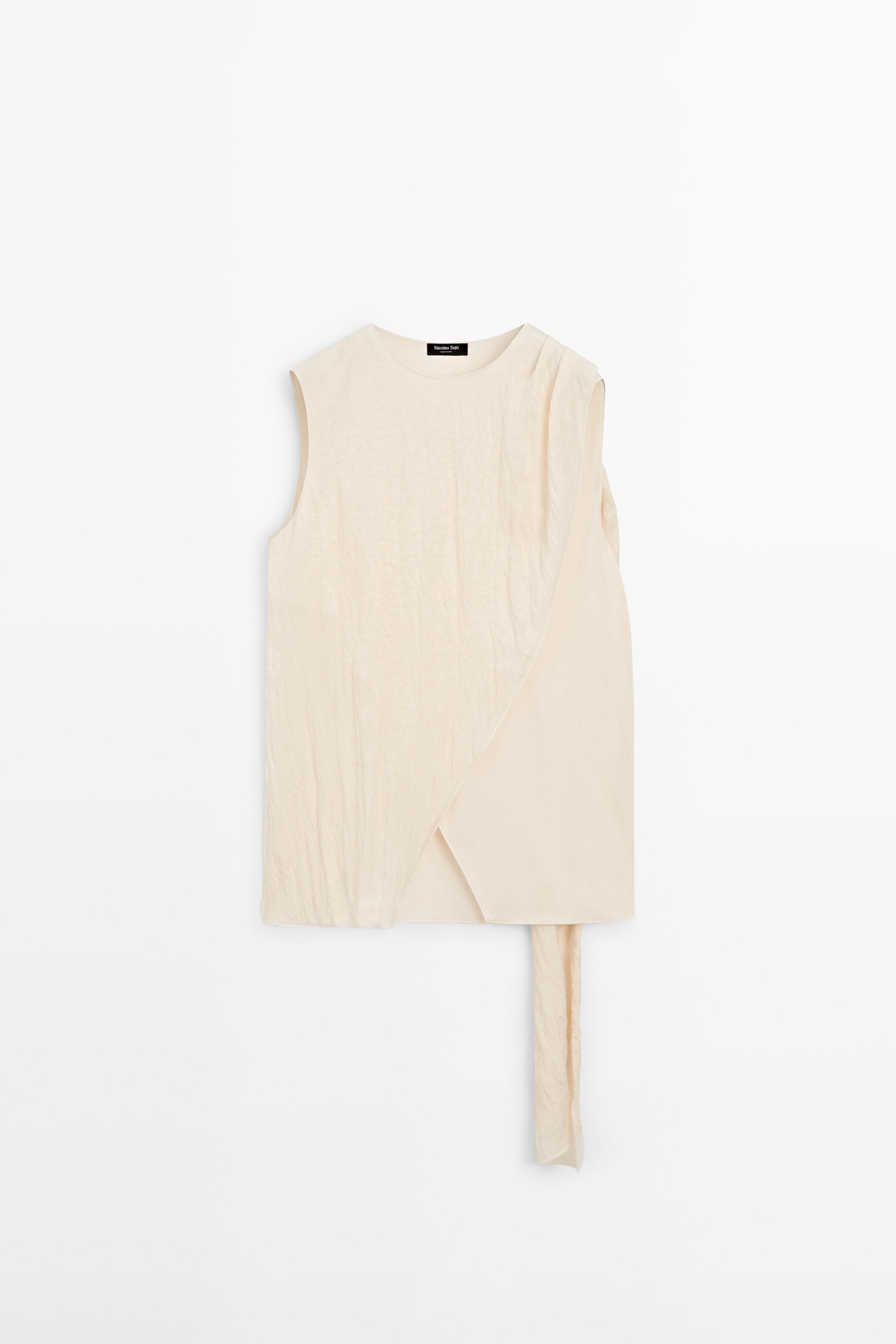 Crossover top with shoulder scarf detail — CREAM