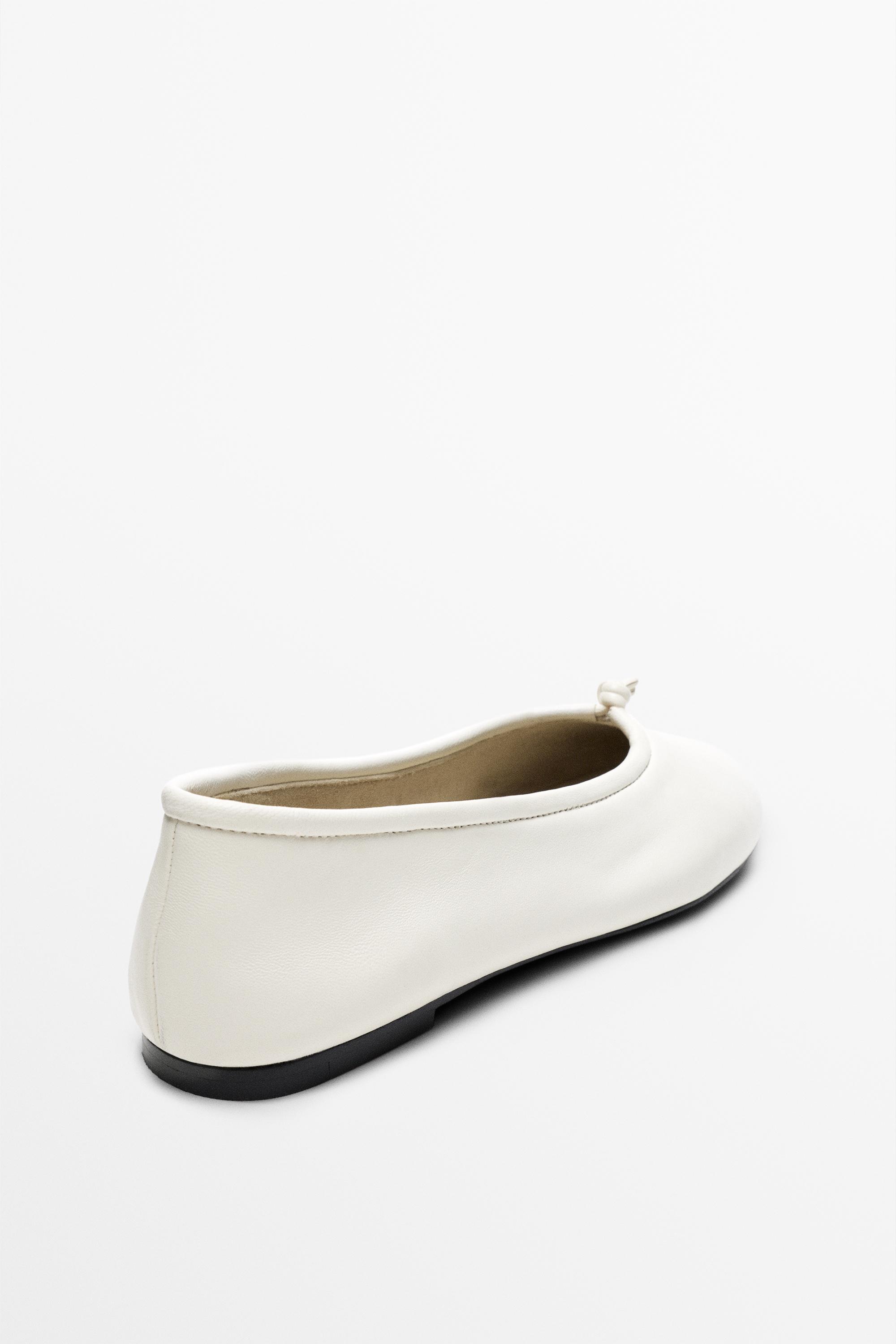 Leather knot ballet flat — WHITE