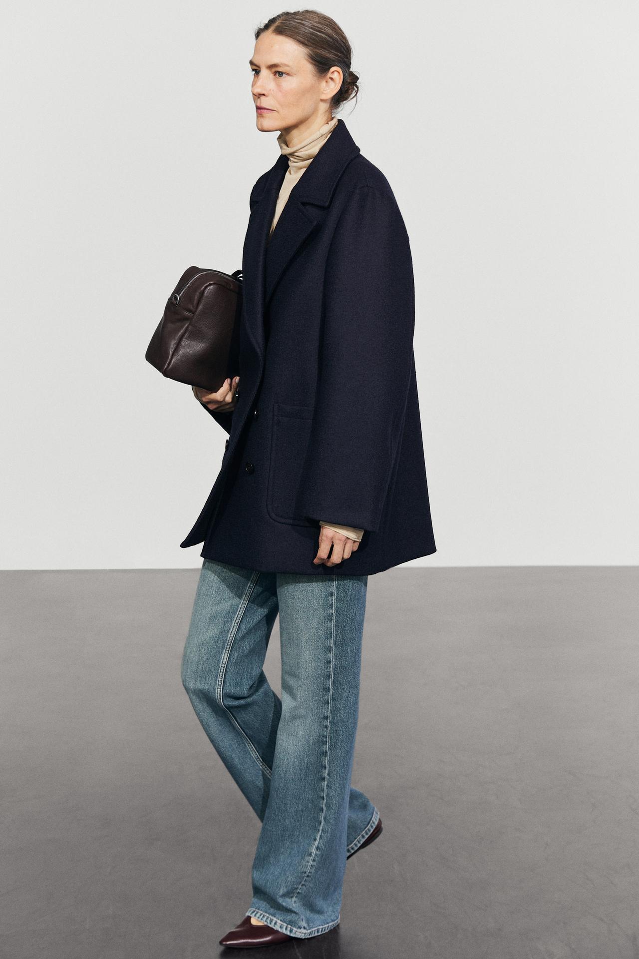 Medium double-breasted coat — NAVY BLUE