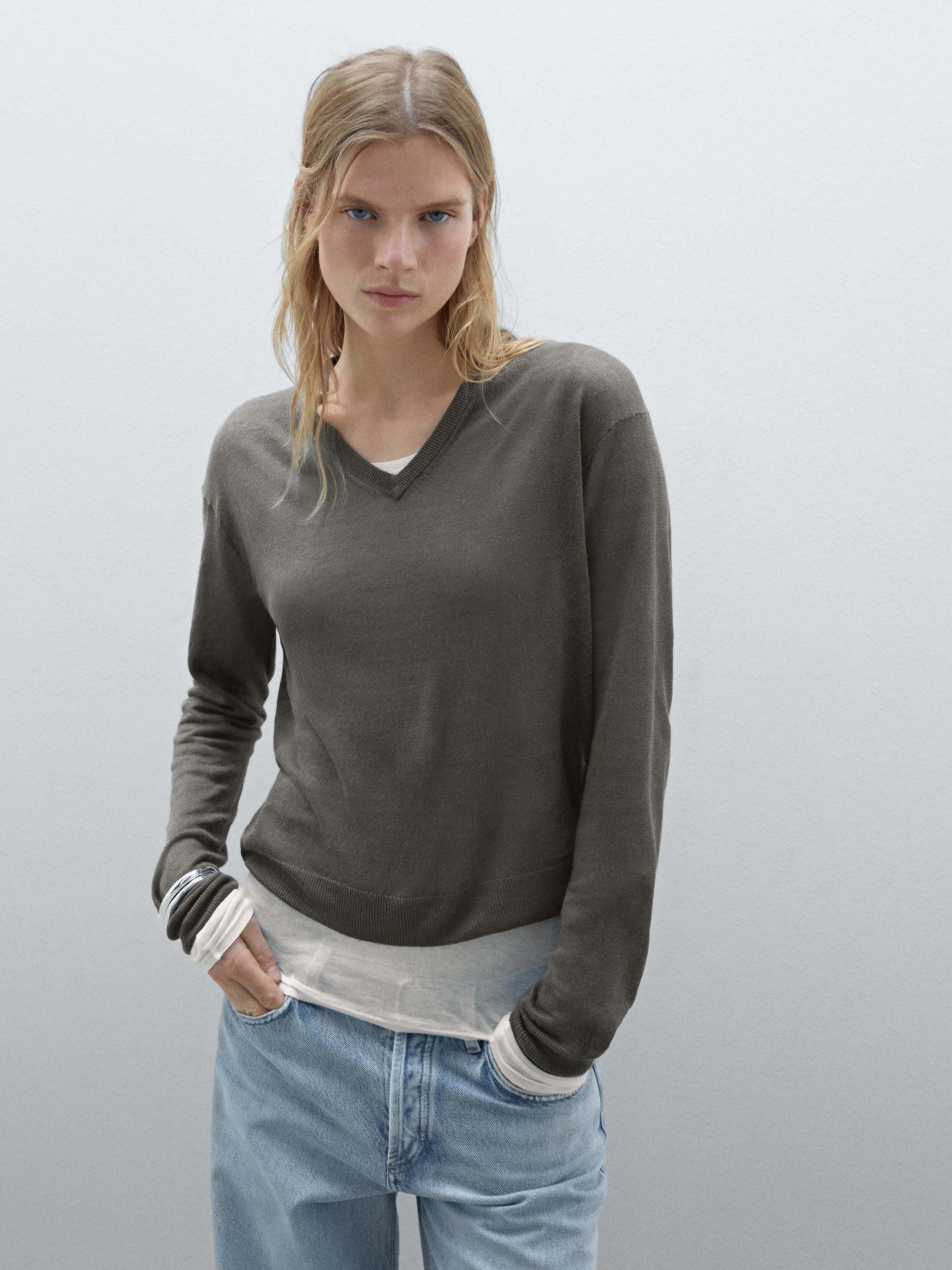 Jersey punto cuello pico lino