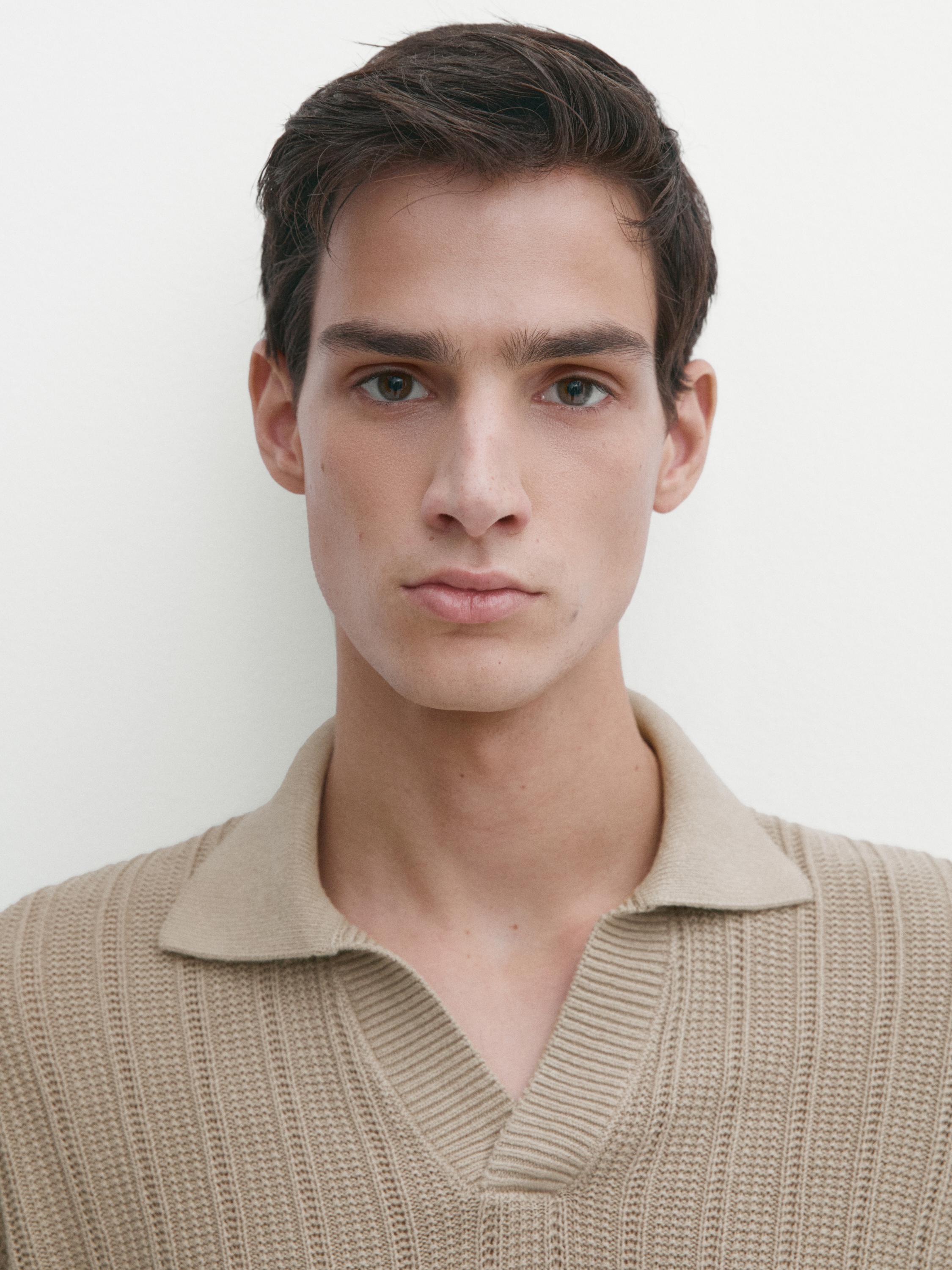 Short sleeve rib polo sweater