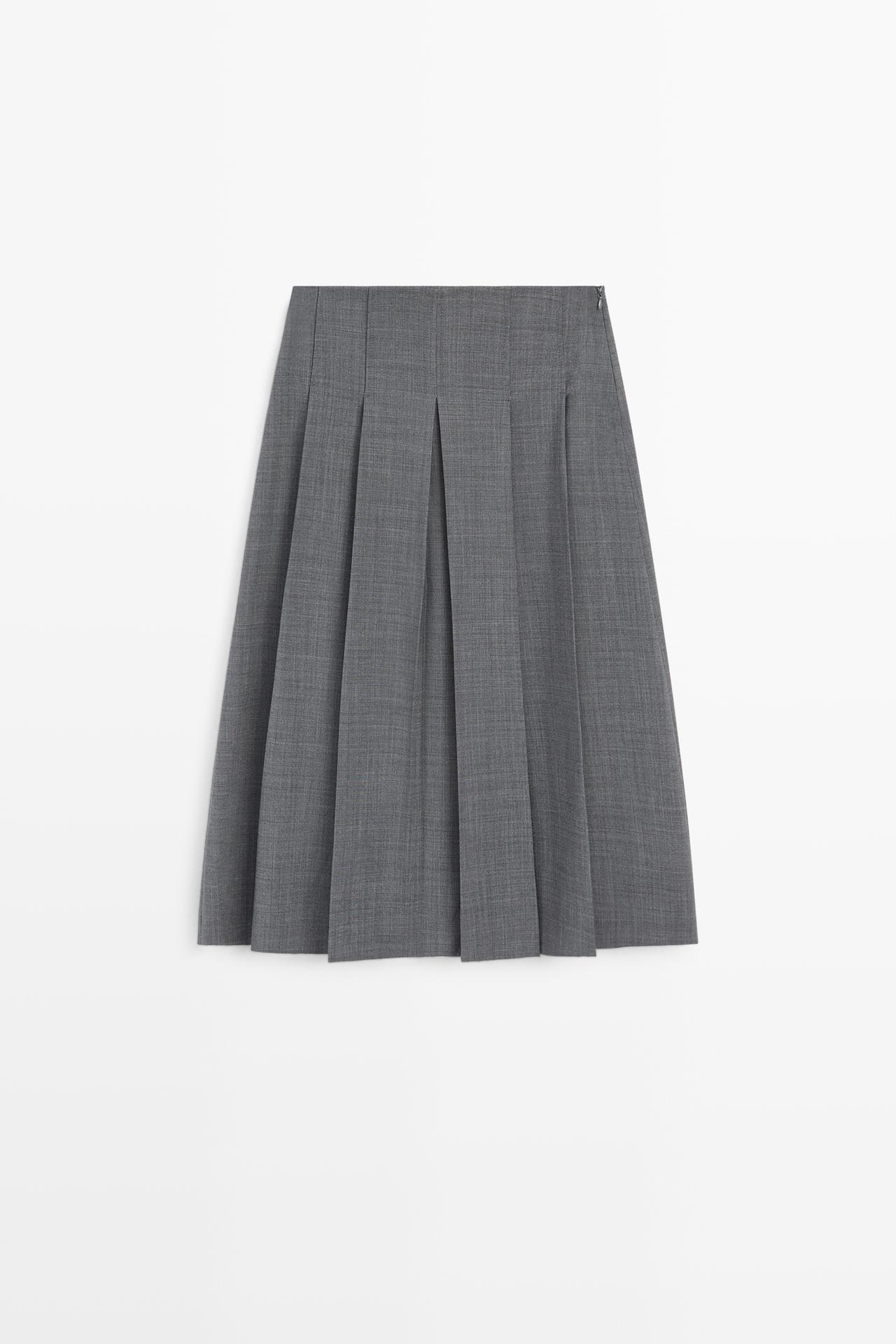 Pleated wool-blend midi skirt — GREY