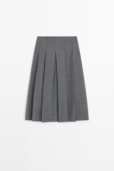 Pleated wool-blend midi skirt — GREY 2