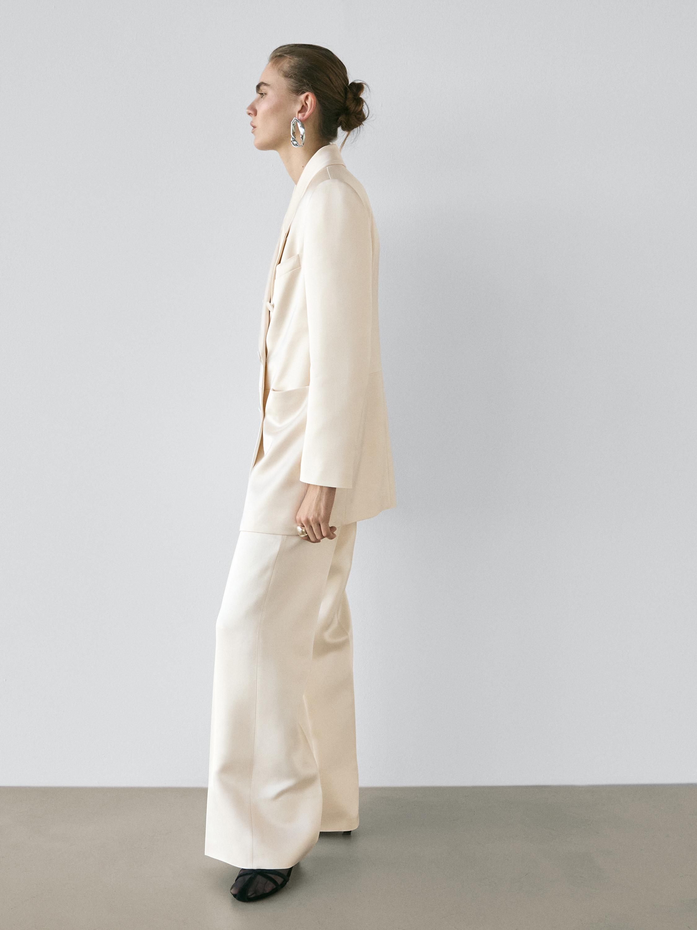 Satin wide-leg trousers - STUDIO — Beige