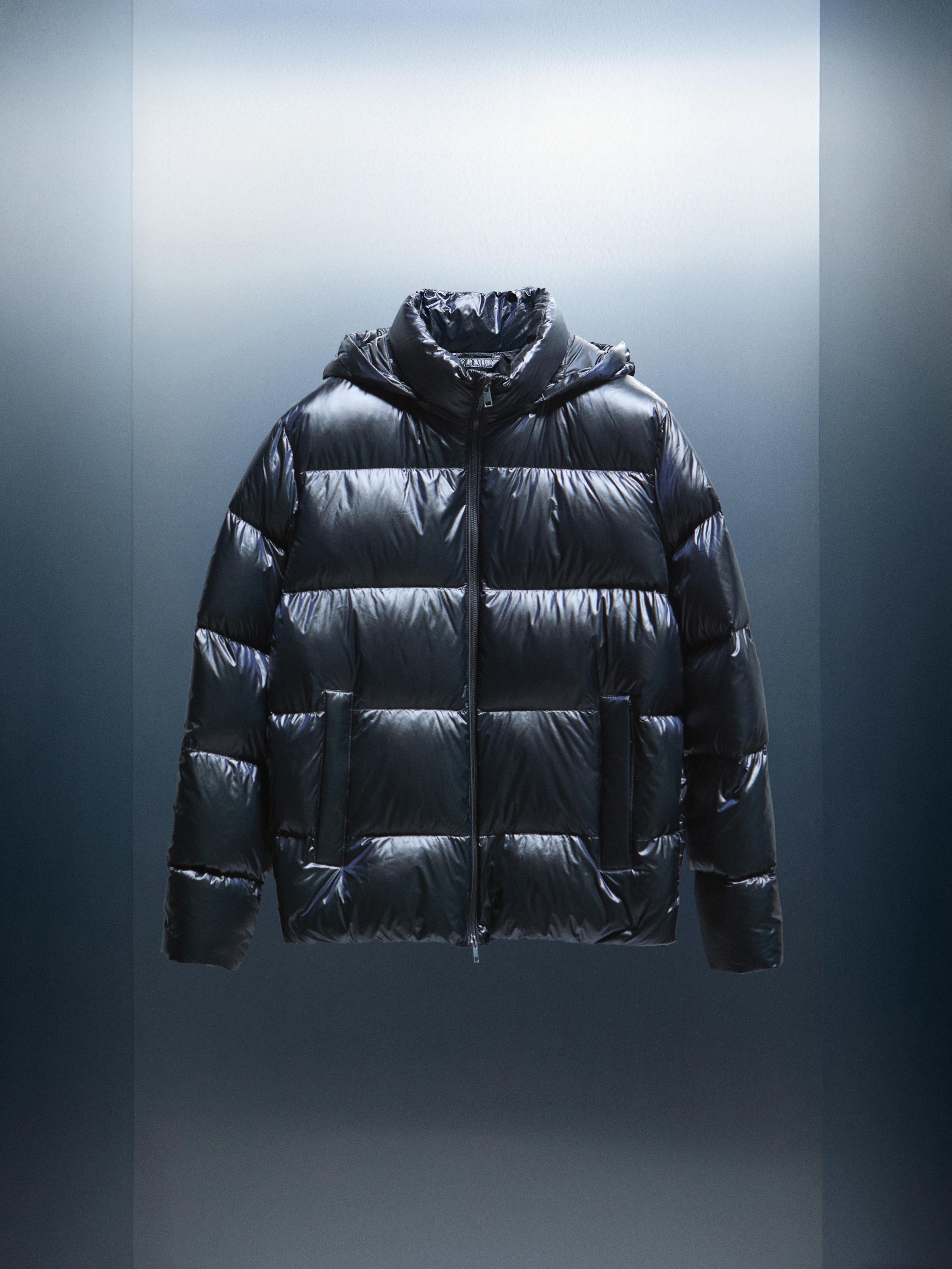 Water-repellent satin puffer jacket