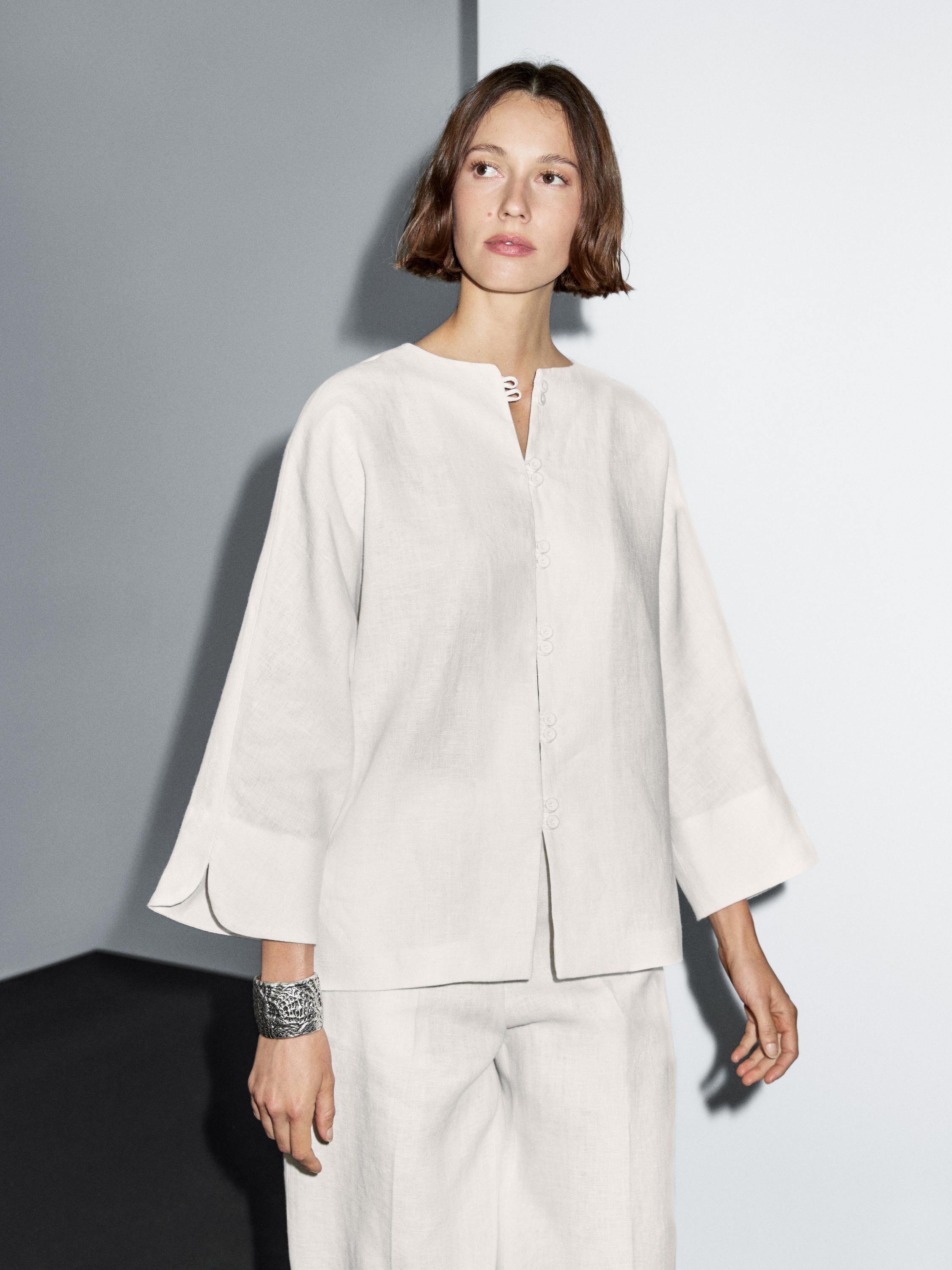100% linen kimono with button detail