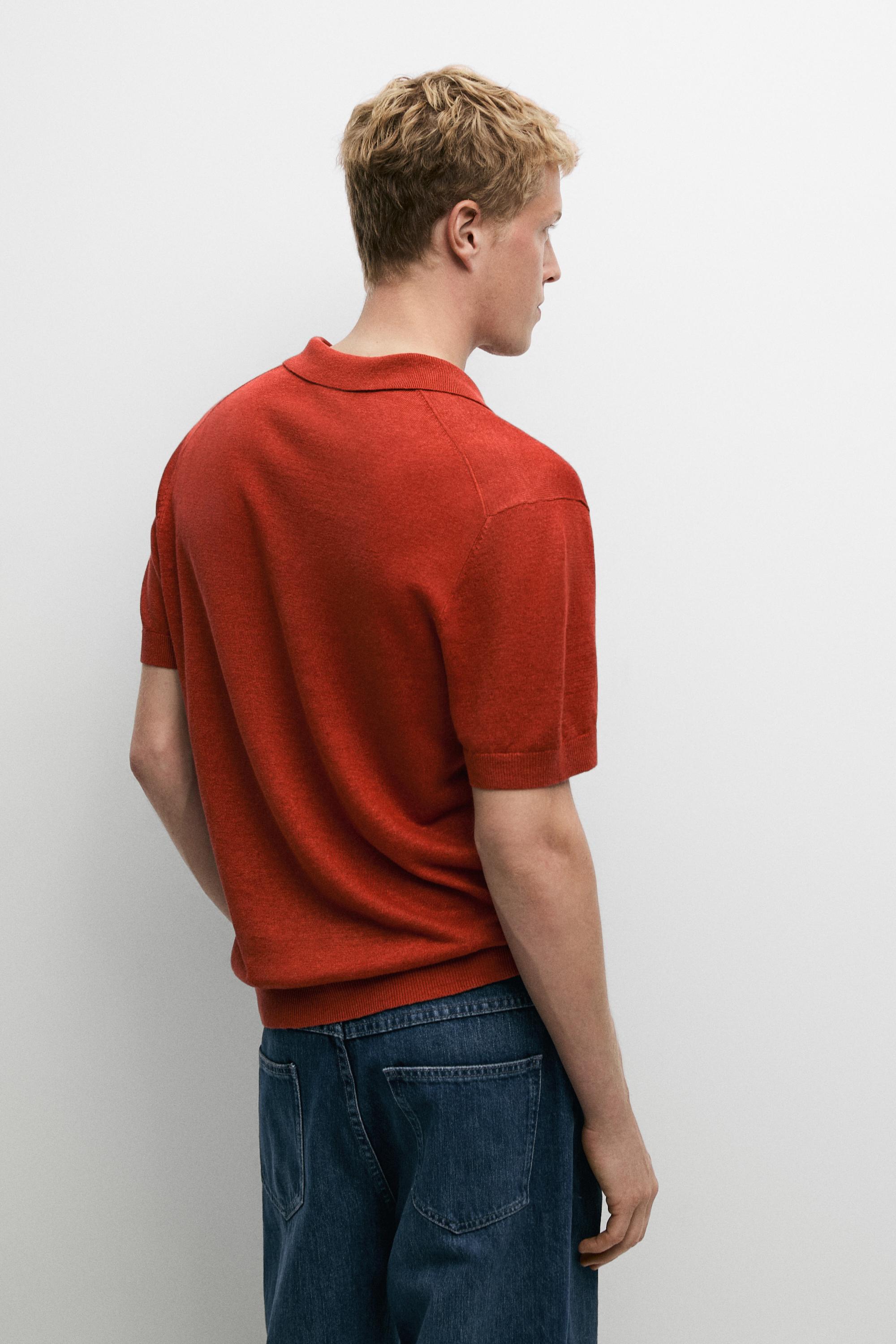 100% linen knit polo shirt — ORANGE