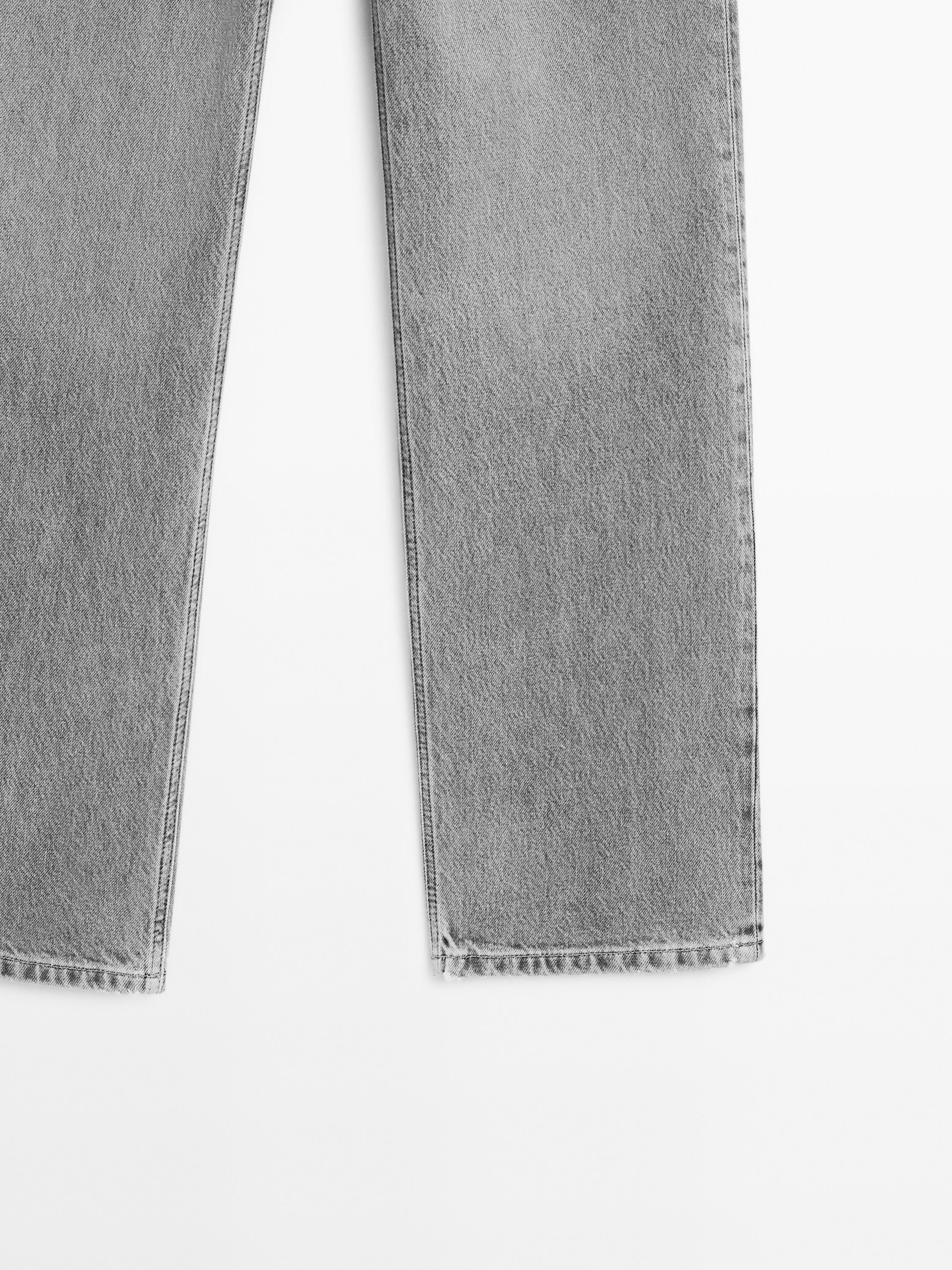 Cotton blend high-waist straight-leg jeans