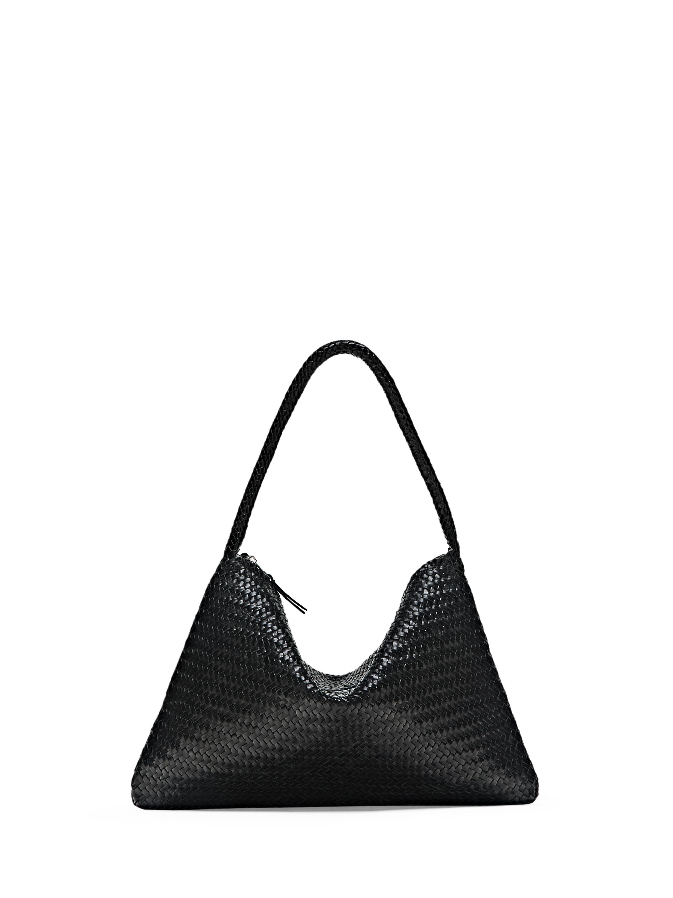 Mid-sized braided leather shoulder bag — BLACK