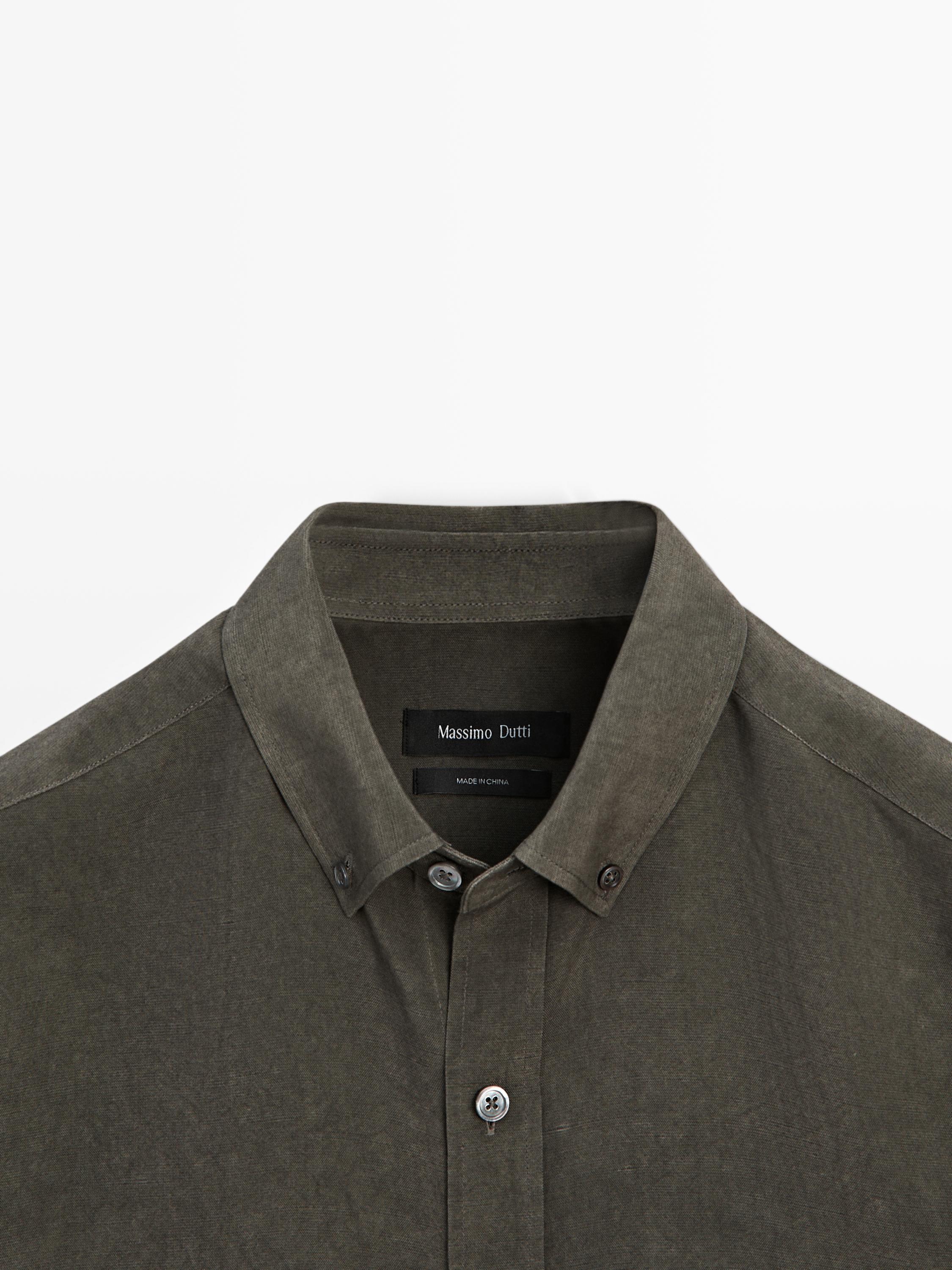 Flowing regular fit shirt with pocket — DARK KHAKI