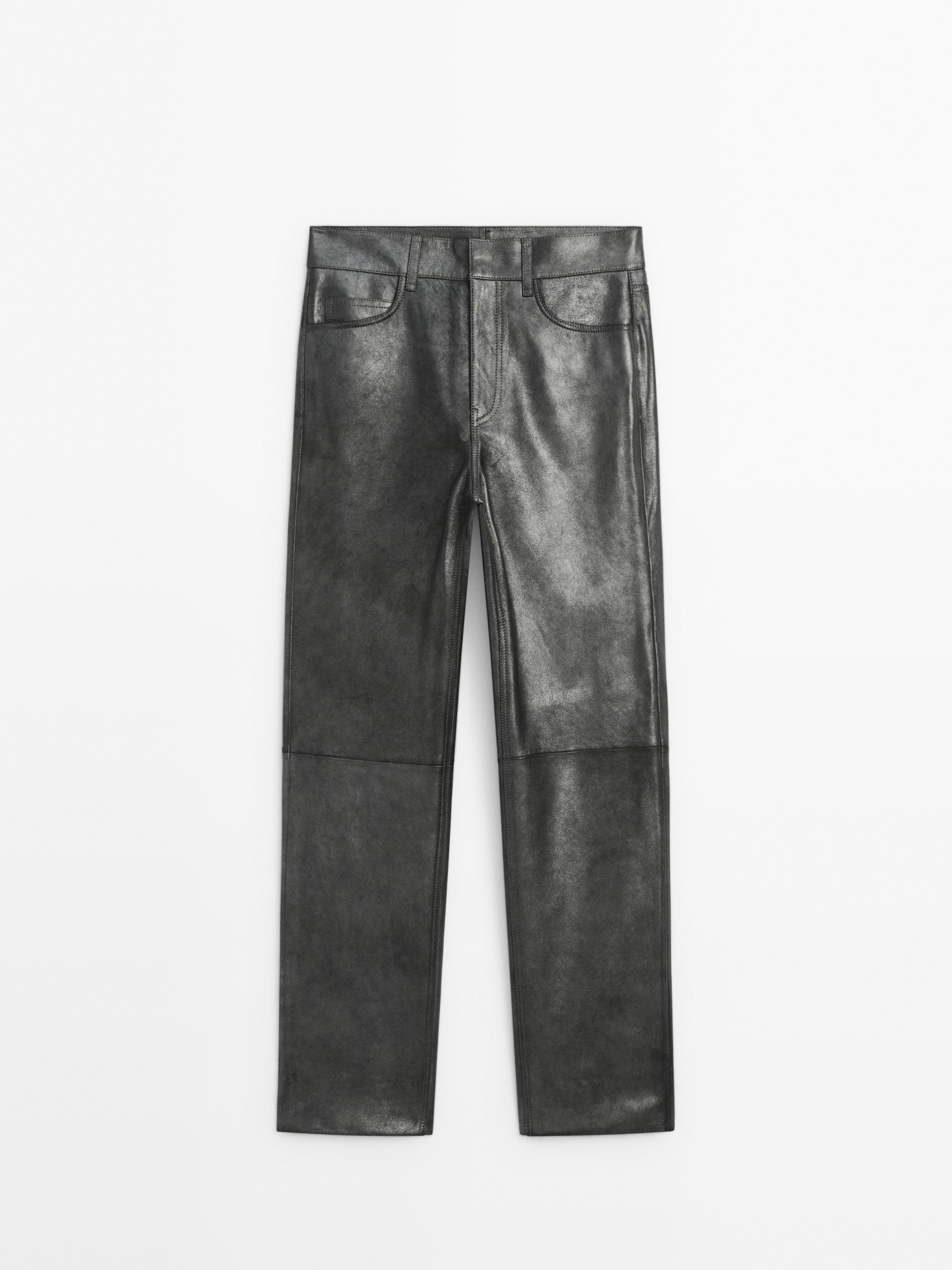 Pantalón straight piel metalizado