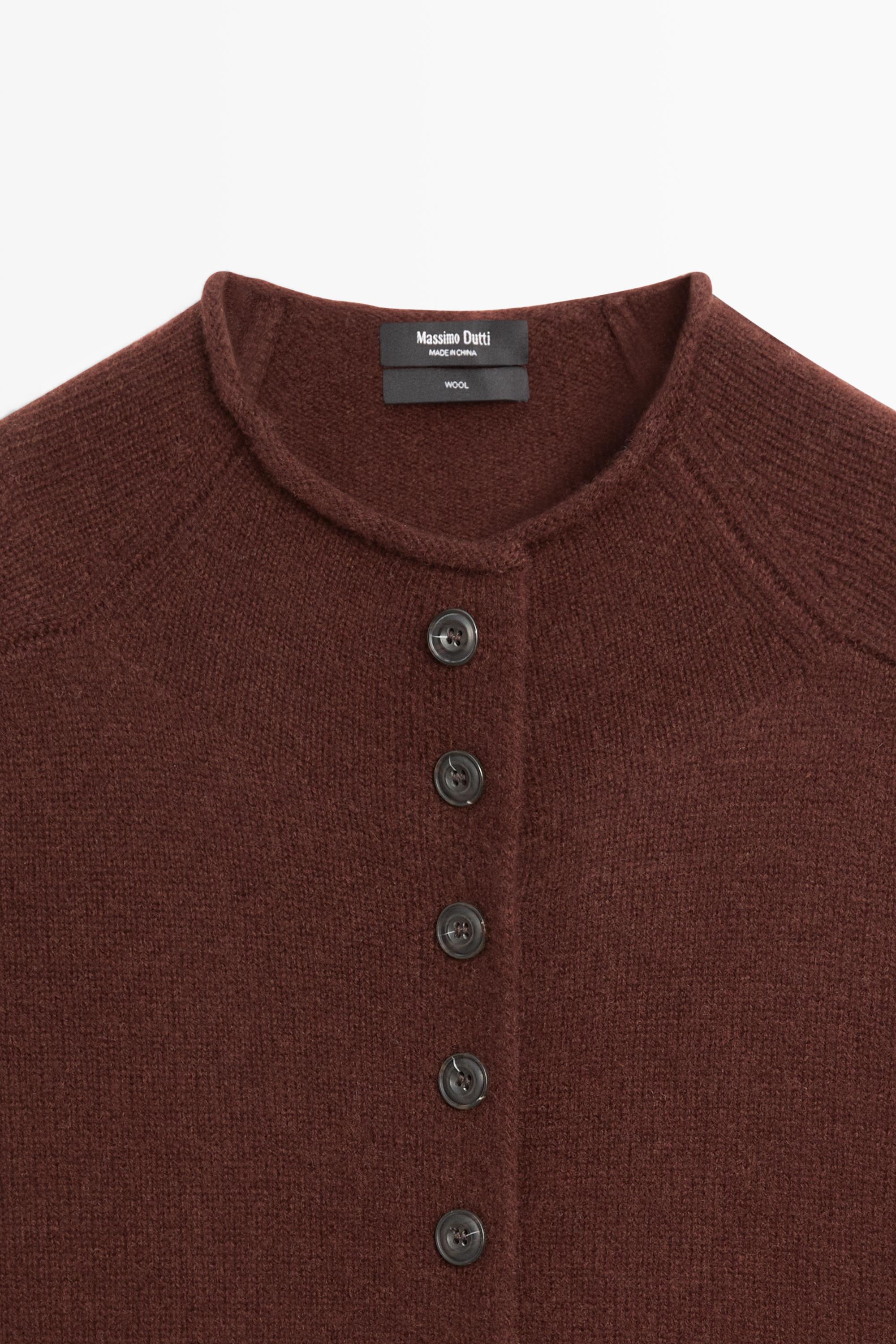 100% wool funnel neck knit cardigan