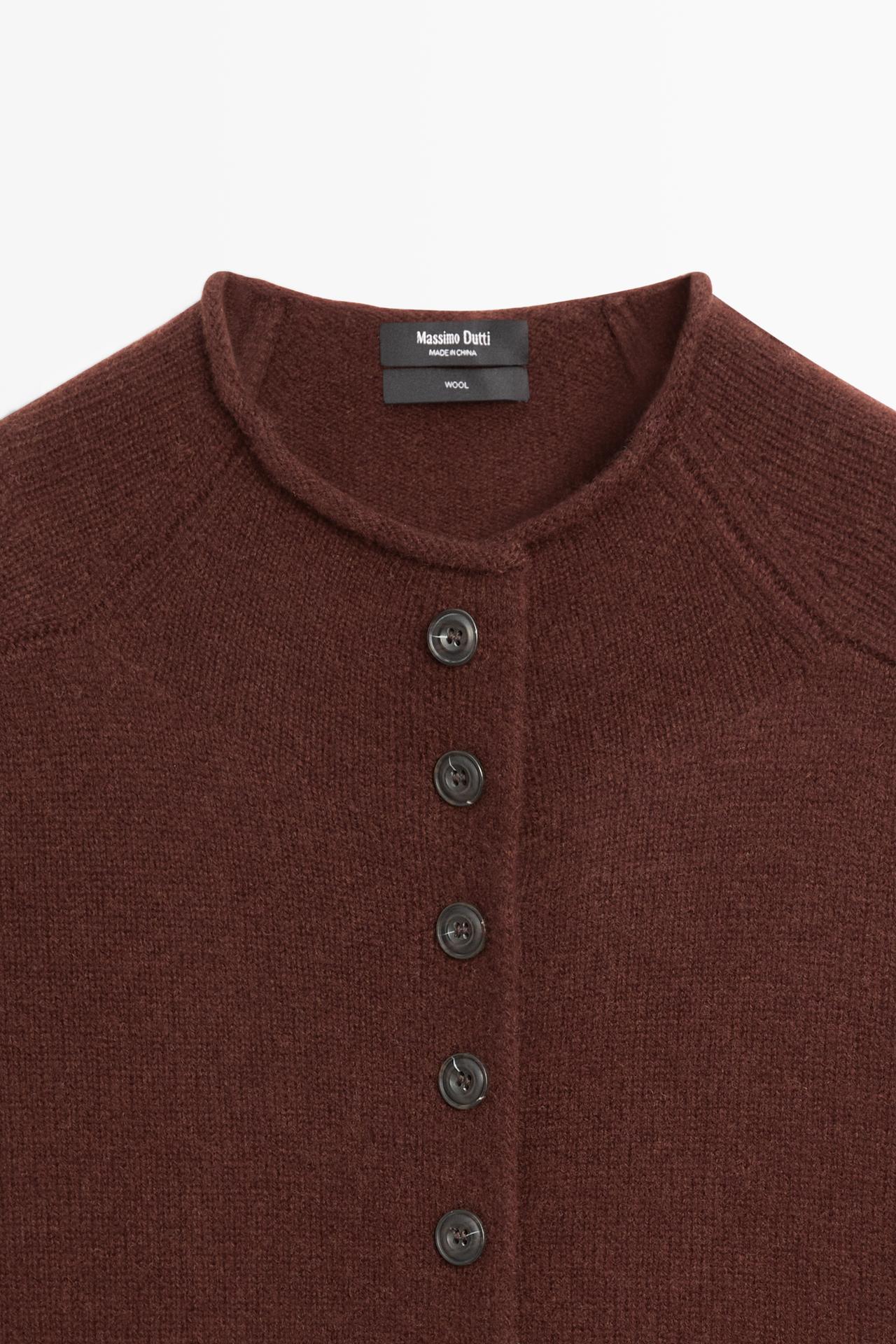 100% wool funnel neck knit cardigan — MAROON