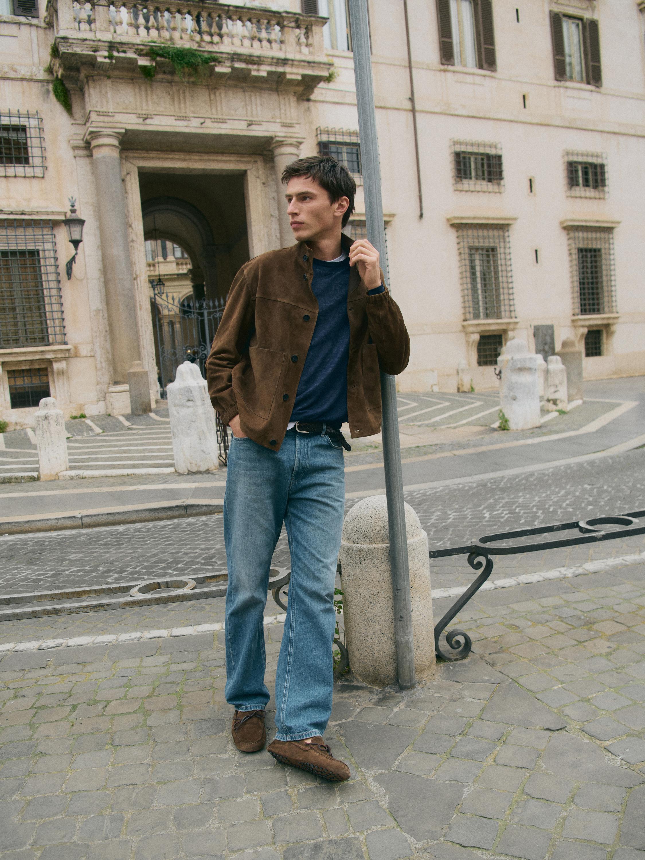 Suede leather jacket — Tobacco brown