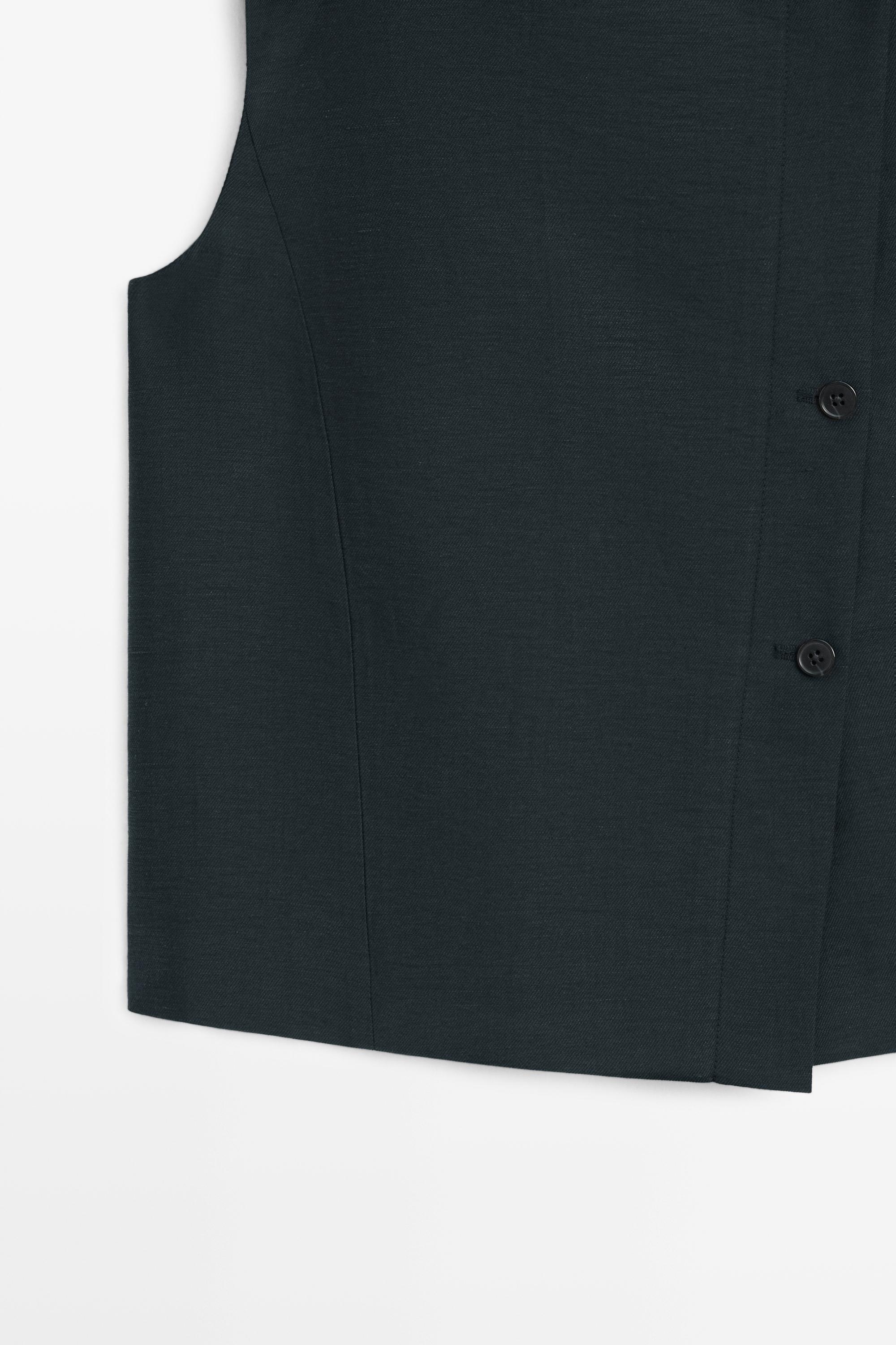 Linen asymmetric buttoned vest — NAVY BLUE