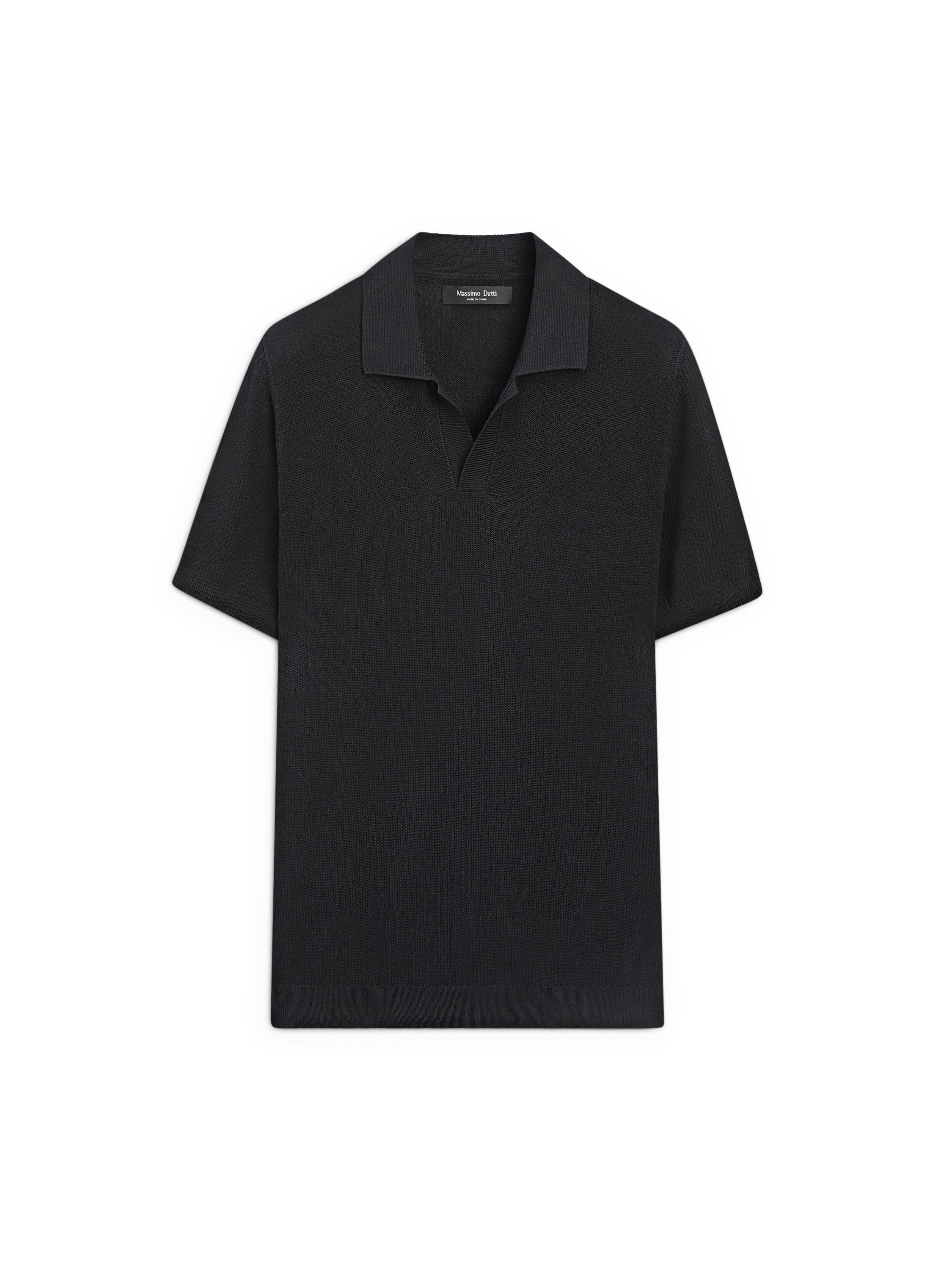 100% cotton knit polo sweater — NAVY BLUE