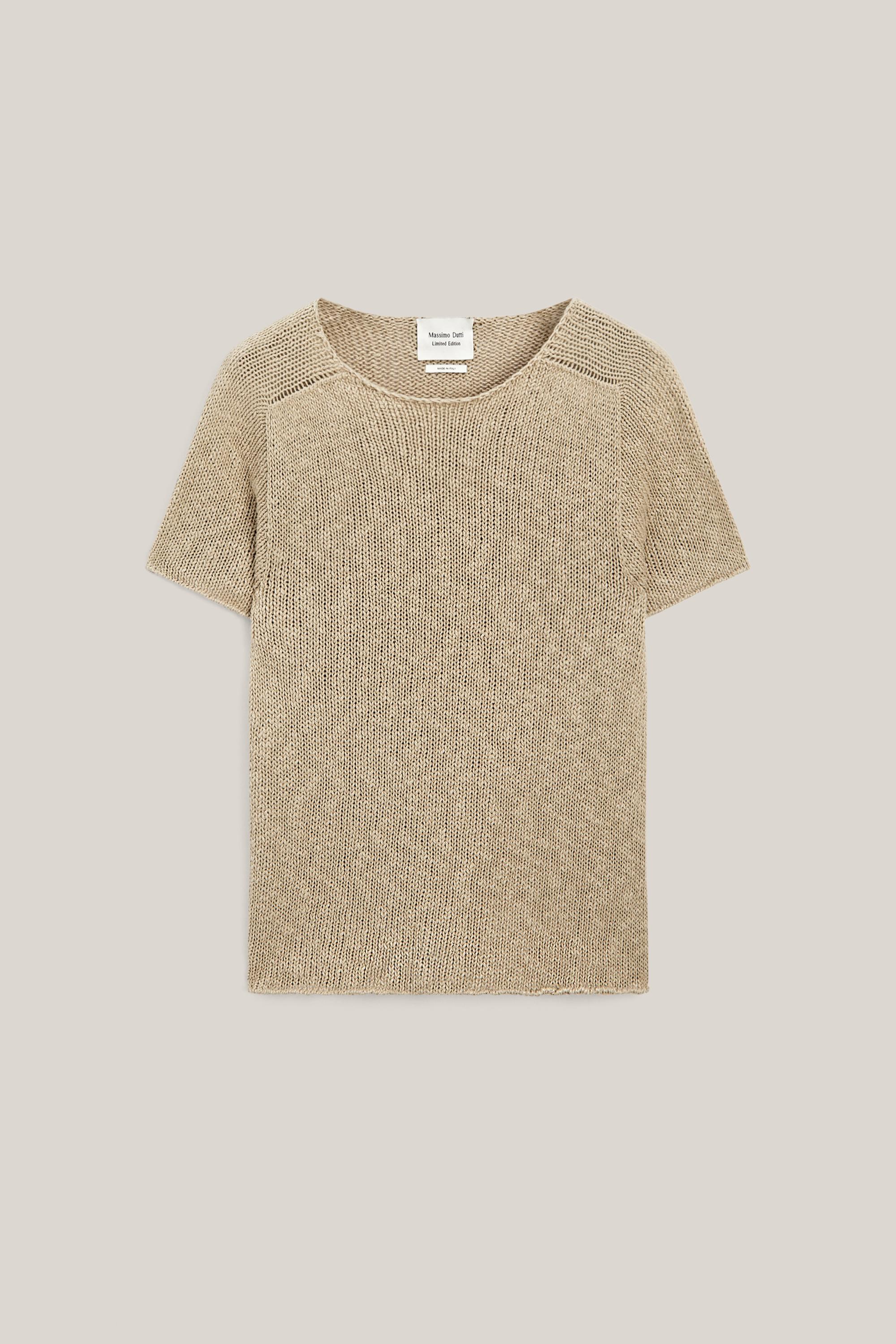 Textured short sleeve linen blend sweater - LIMITED EDITION — CAMEL
