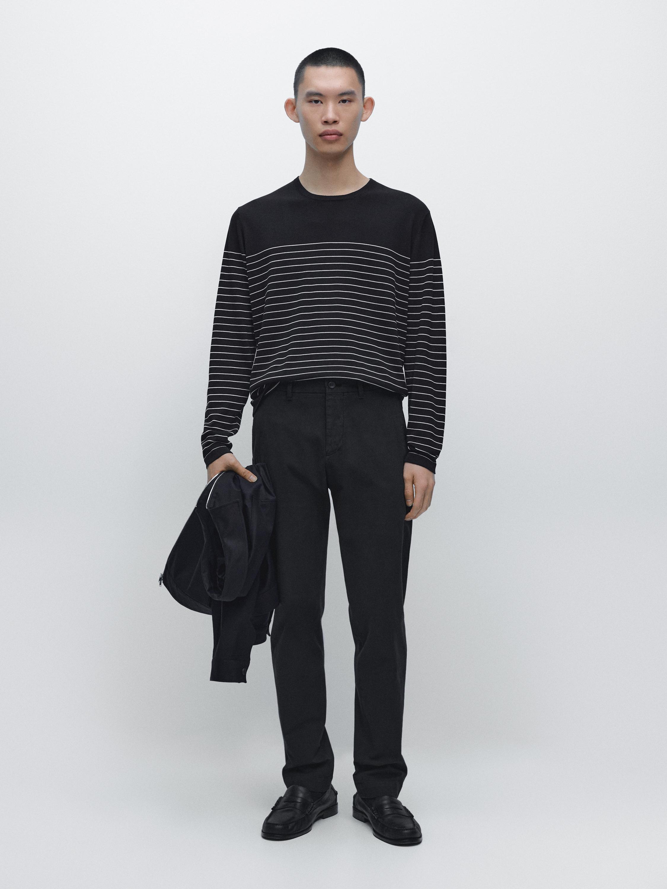 Striped crew neck sweater — NAVY BLUE