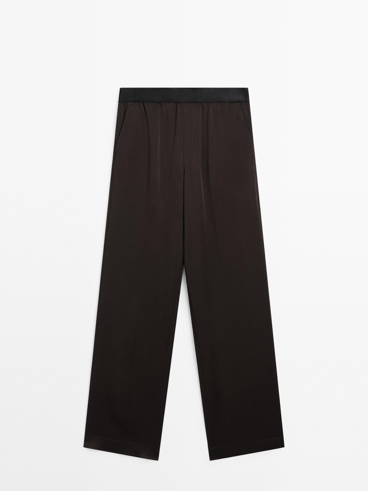 Massimo Dutti - Dame - Satinbukser Med Brede Ben - Brun - 36