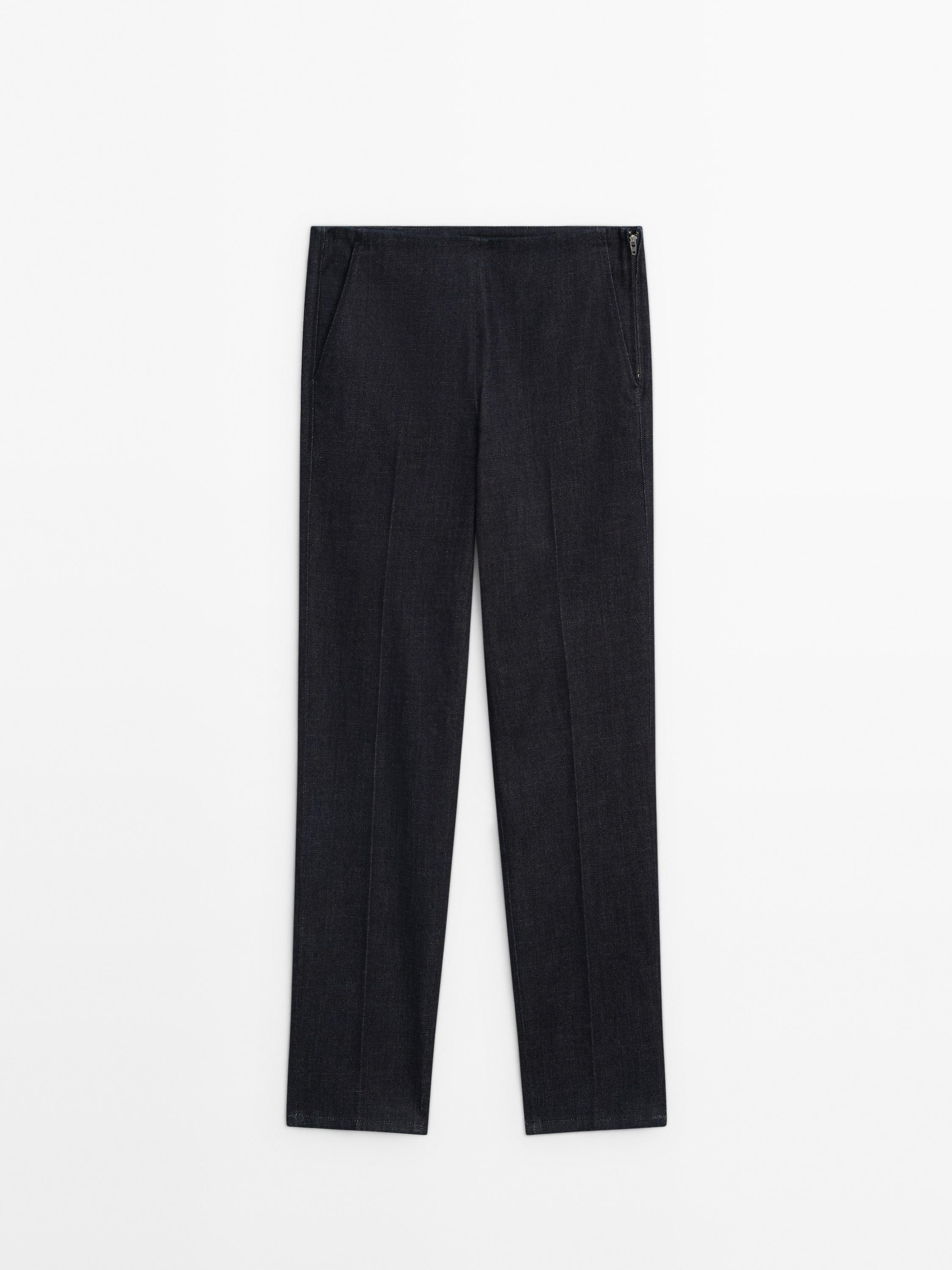 Cotton blend slim fit trousers