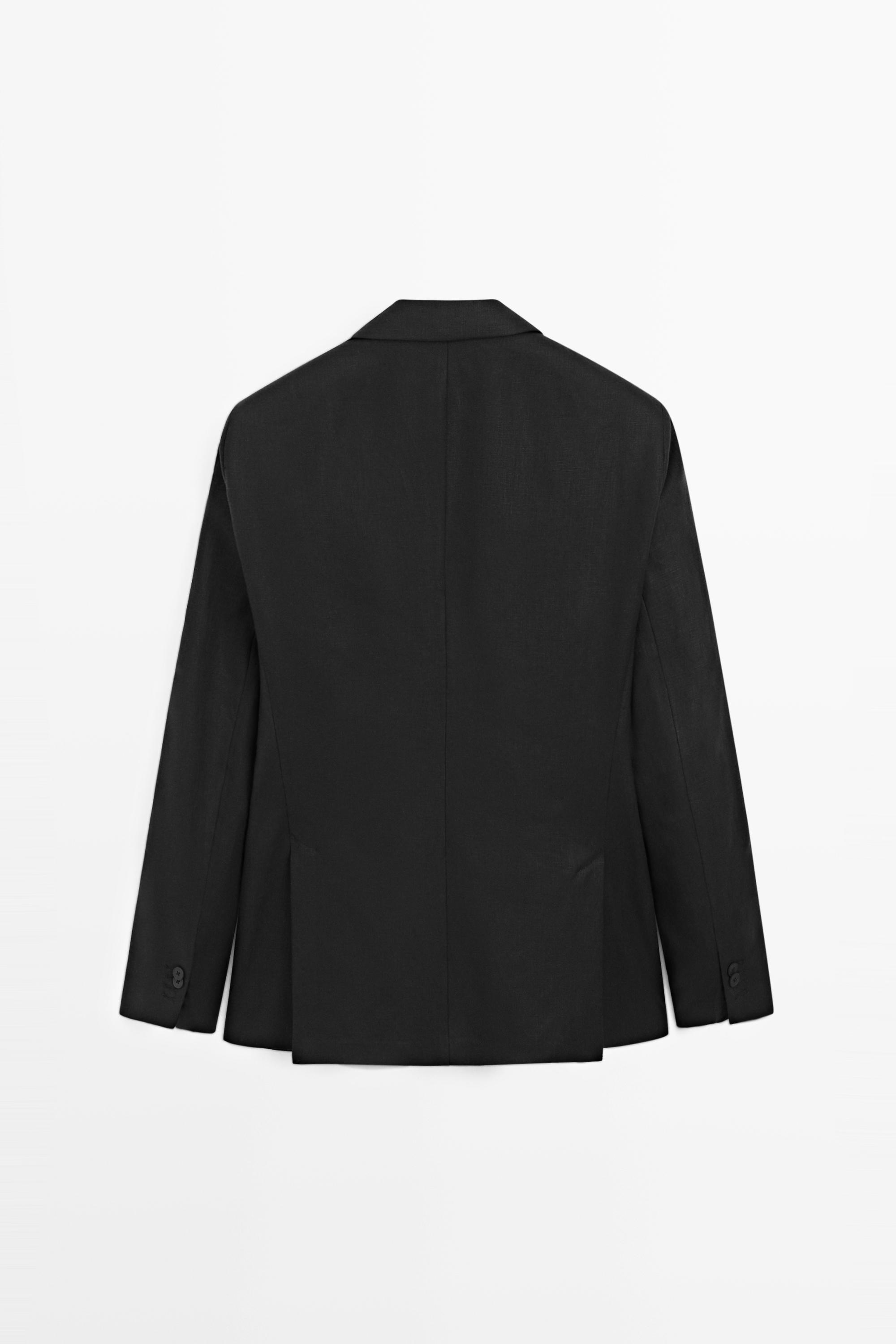 Tailored fit 100% linen suit blazer — BLACK